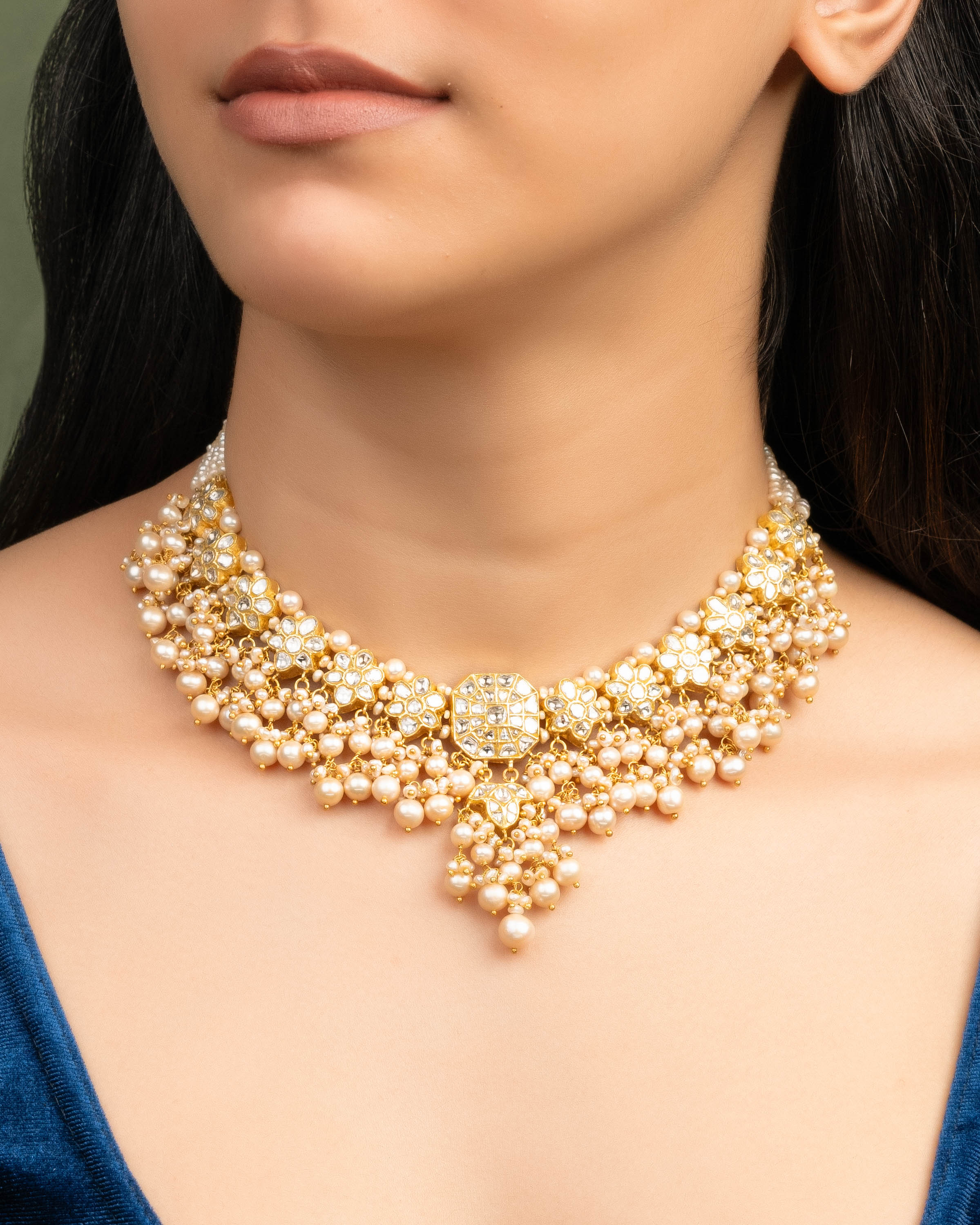 Ruksheen Necklace And Damita Tops Polki Set