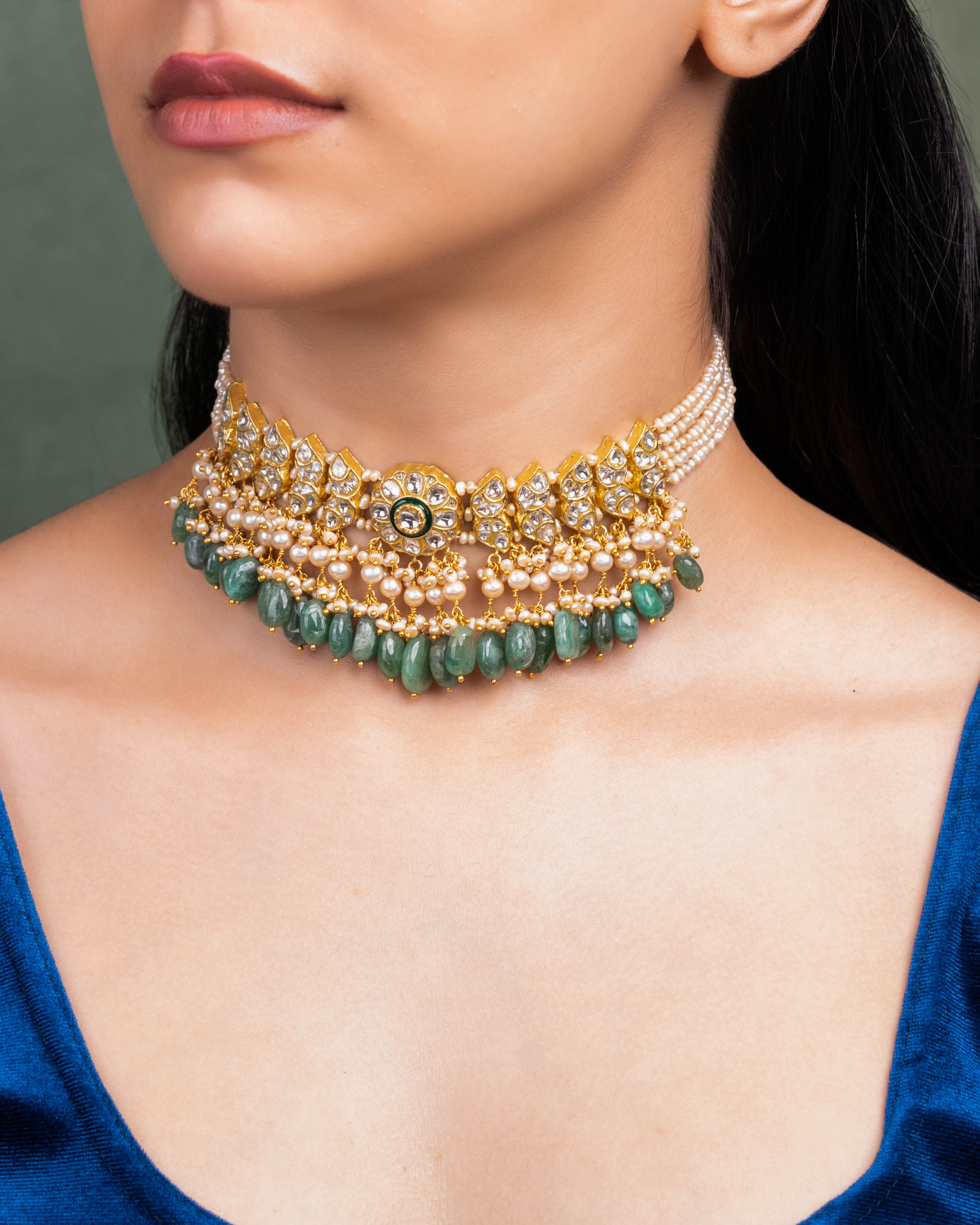 Jemini Choker And Manshi Tops Polki Set