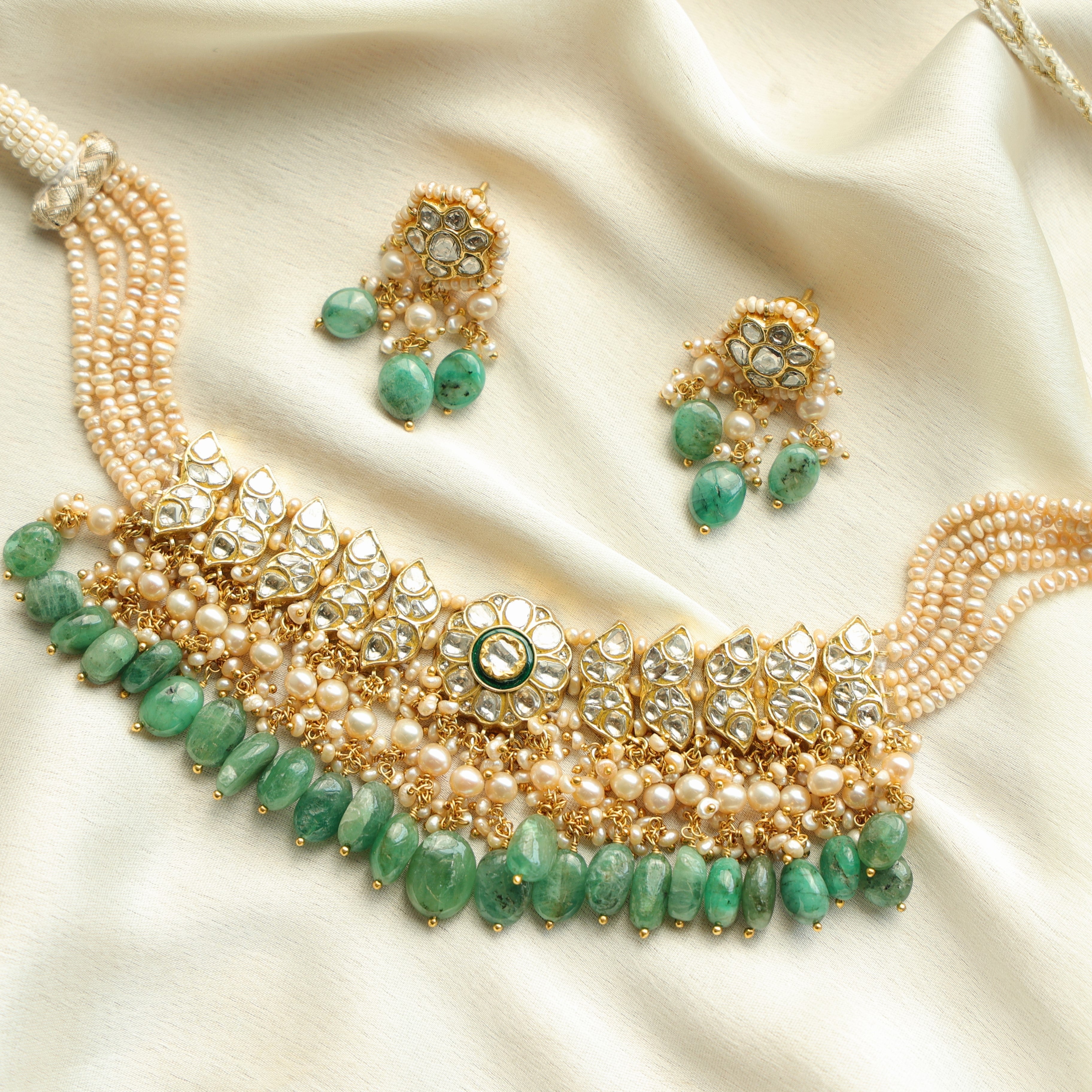 Jemini Choker And Manshi Tops Polki Set