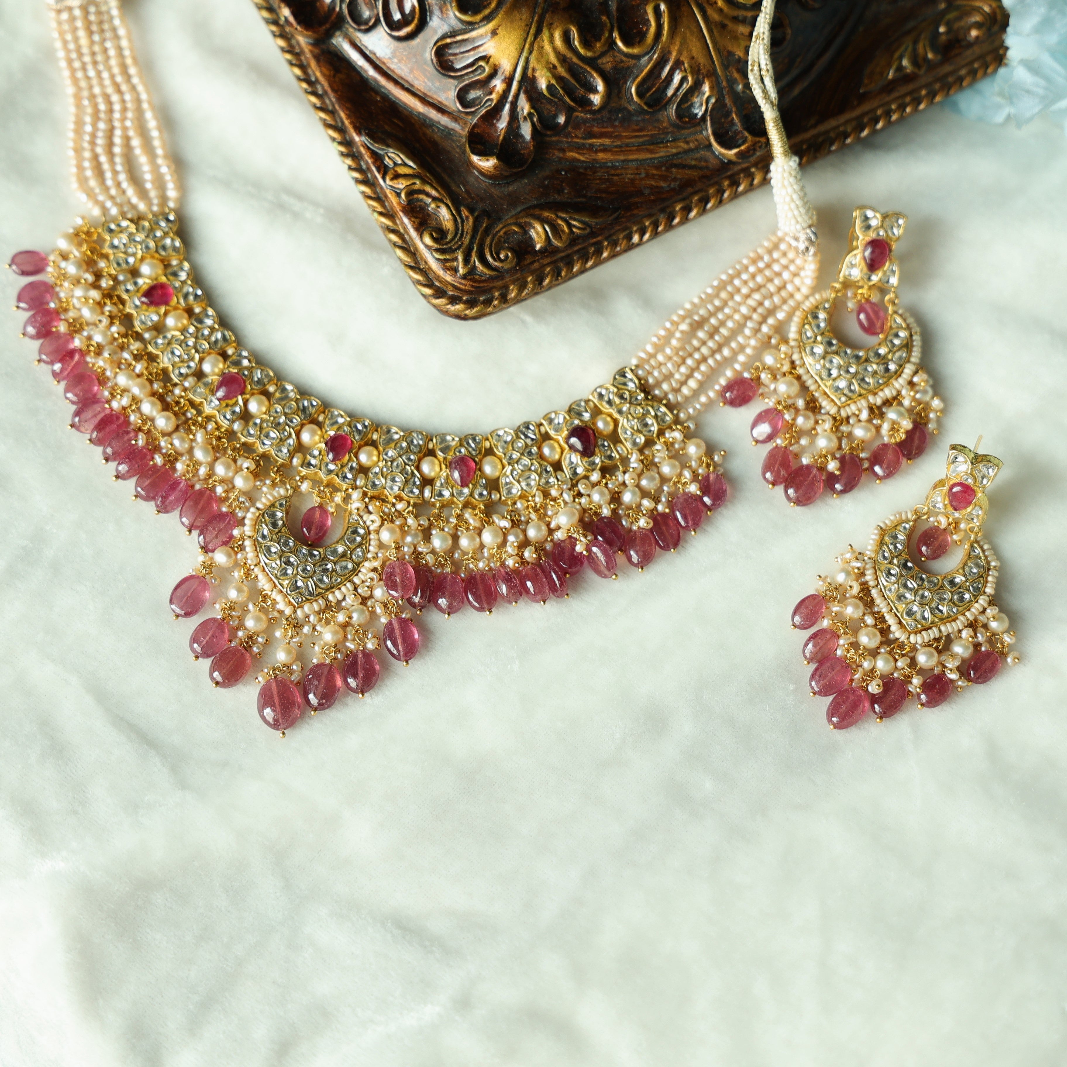 Rutuja Necklace And Priyaal Chandbalis Polki Set