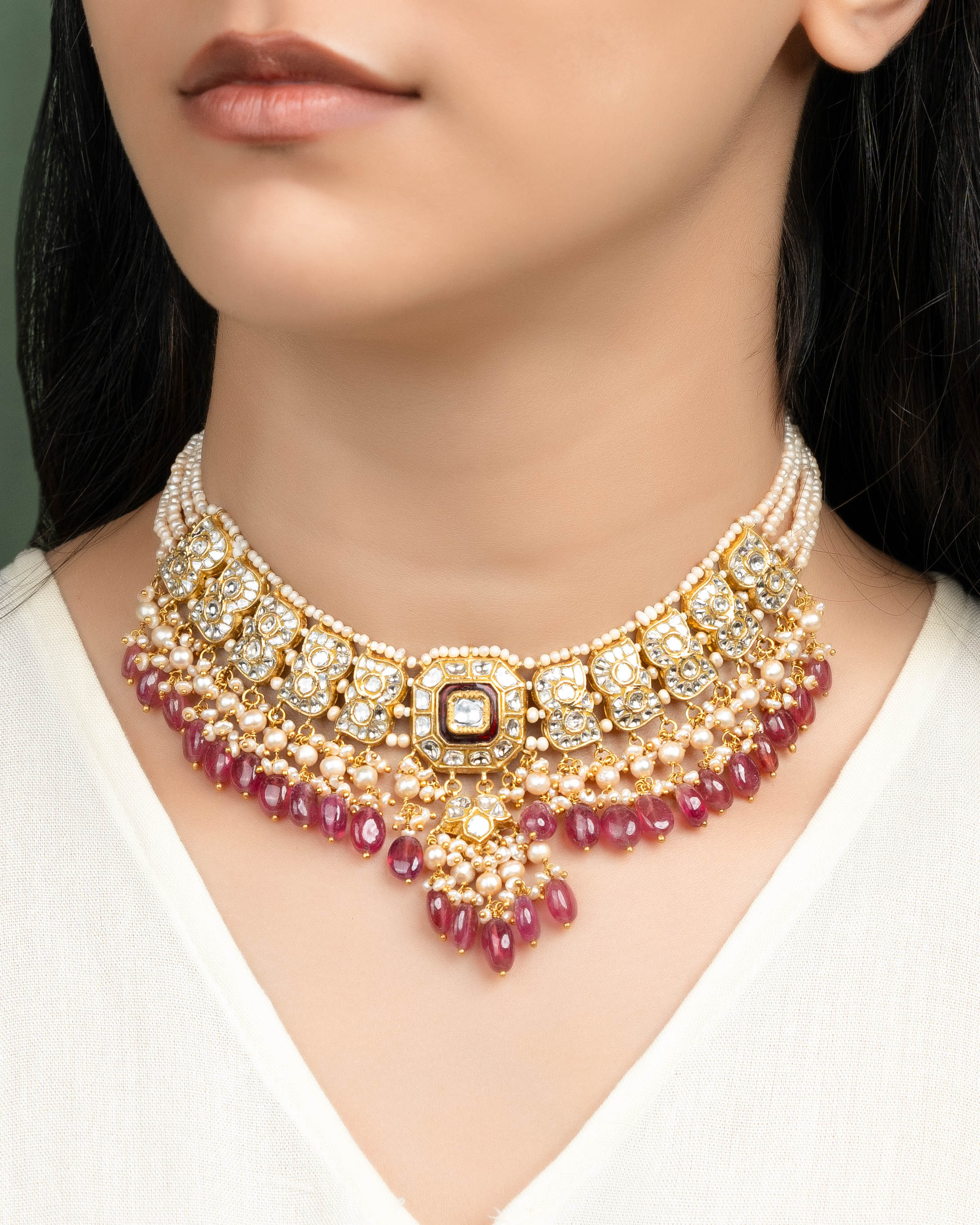 Darshika Necklace And Ananya Tops Polki Set