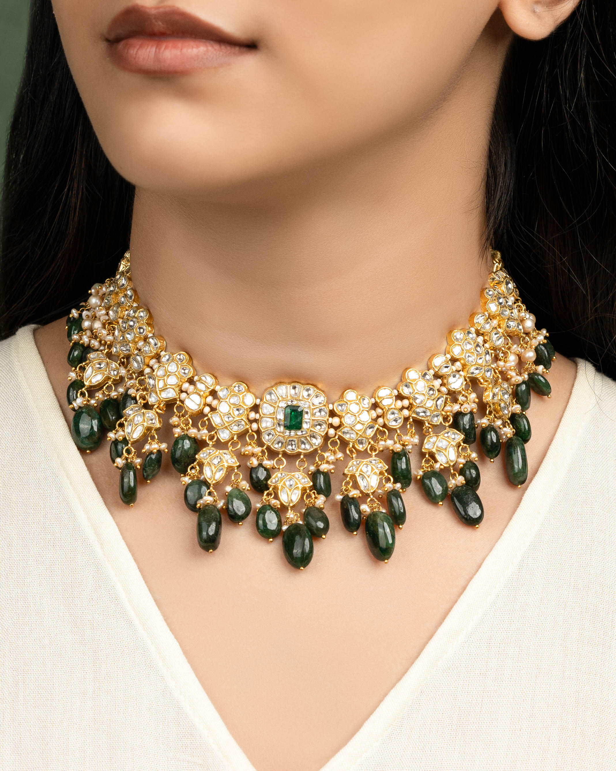 Avni Necklace And Laveena Tops Polki Set