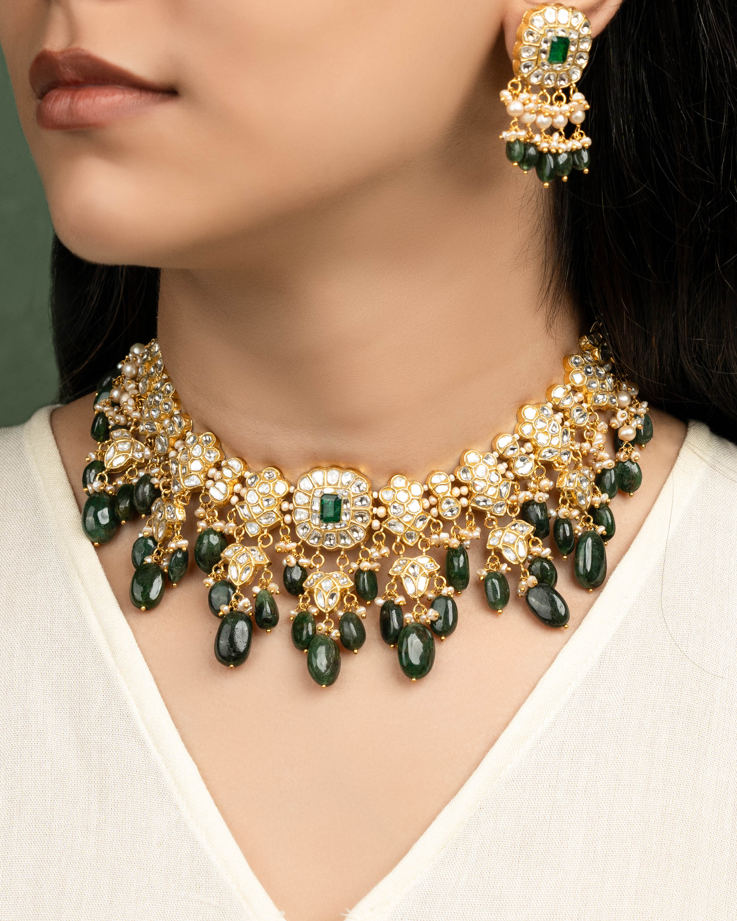 Avni Necklace And Laveena Tops Polki Set