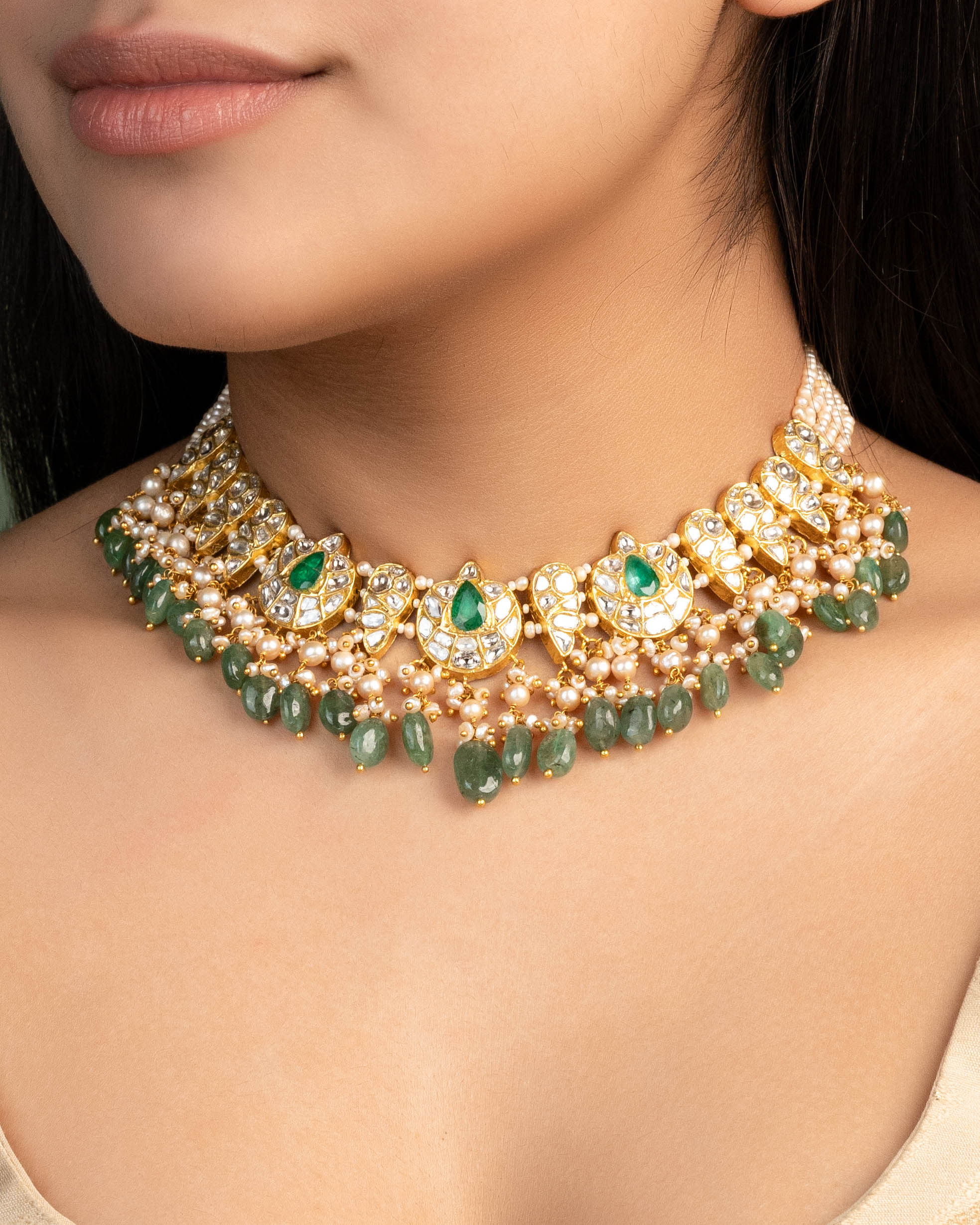 Kimika Necklace And Keyuri Tops Polki Set