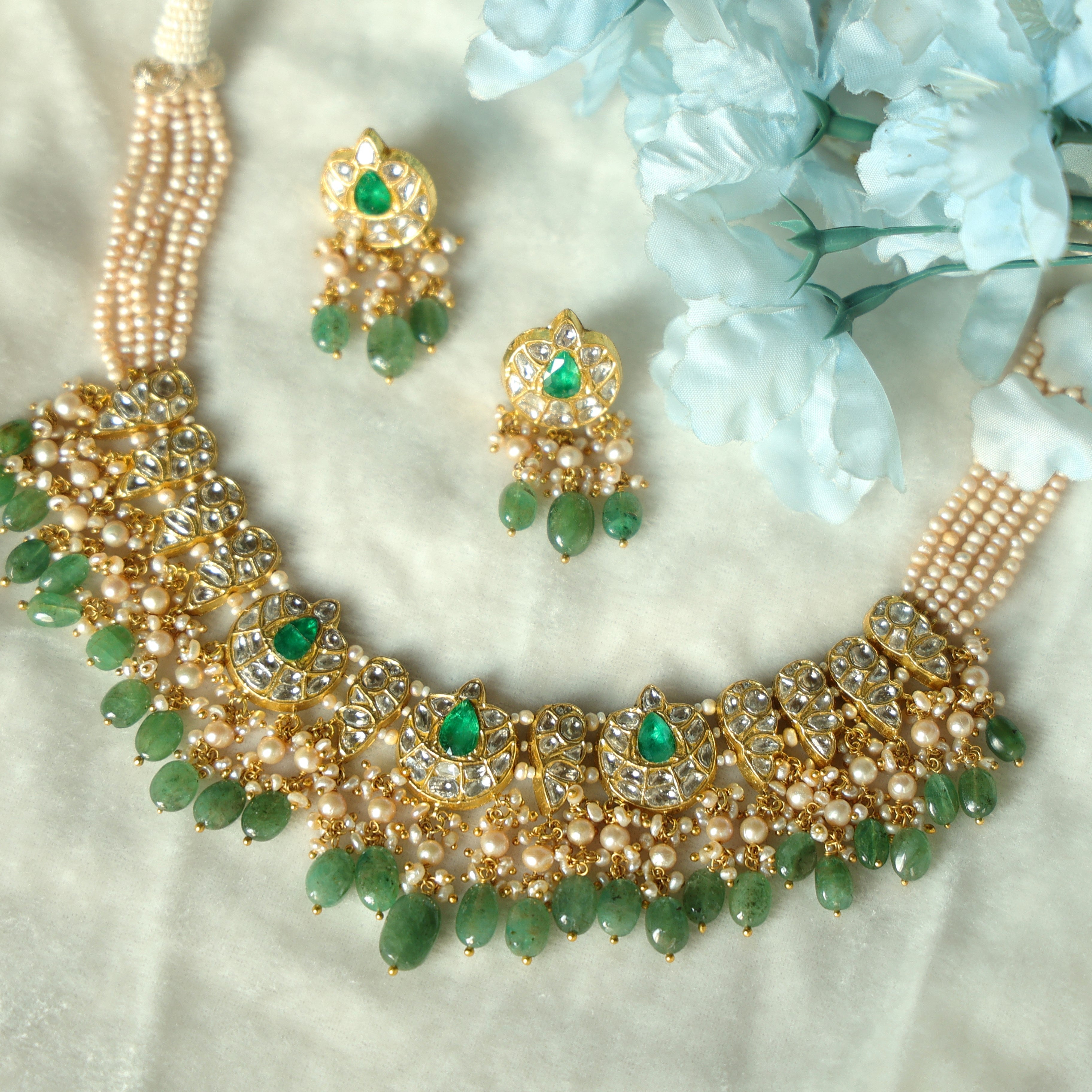 Kimika Necklace And Keyuri Tops Polki Set