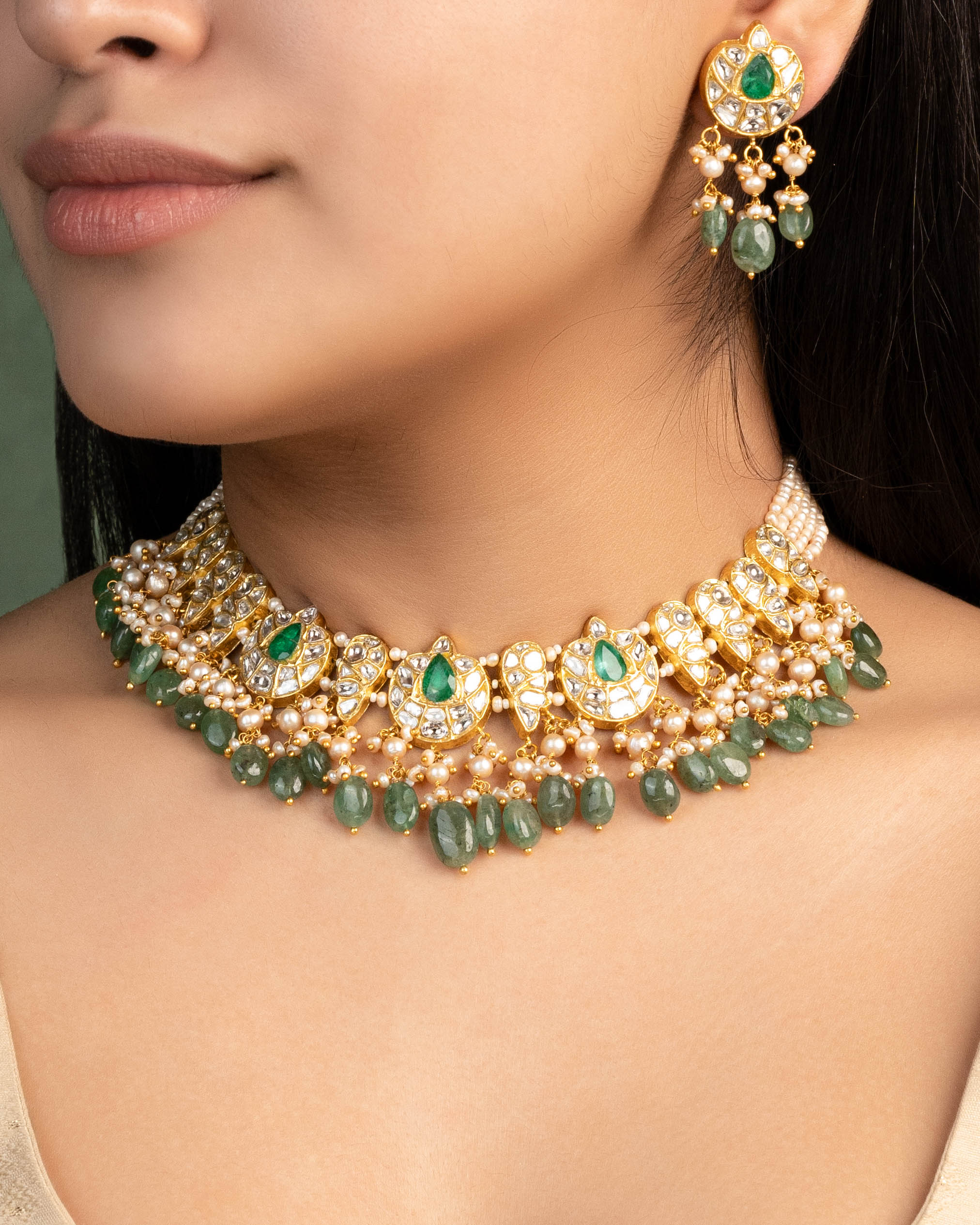 Kimika Necklace And Keyuri Tops Polki Set