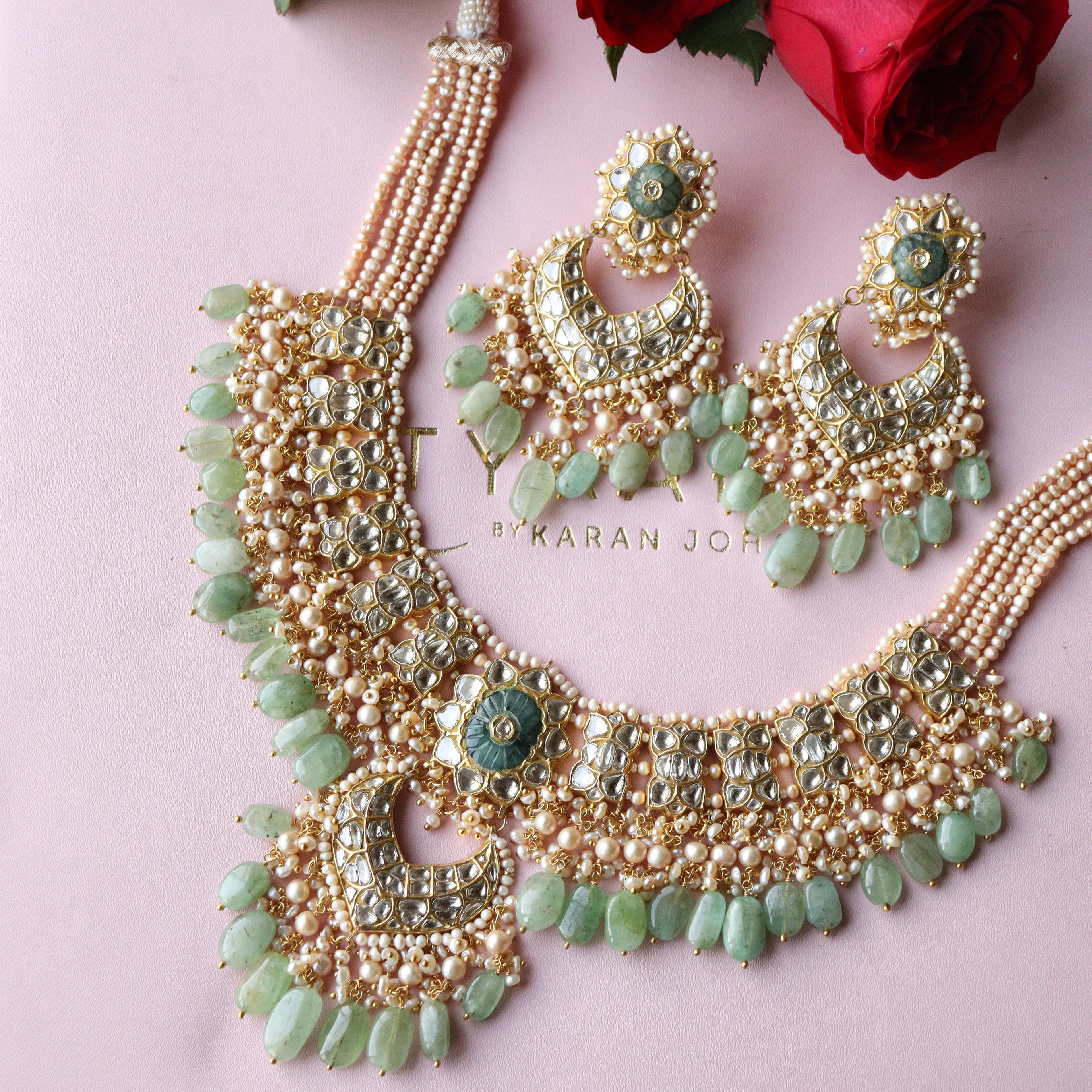 Kainath Necklace And Kaashi Chandbalis Polki Set