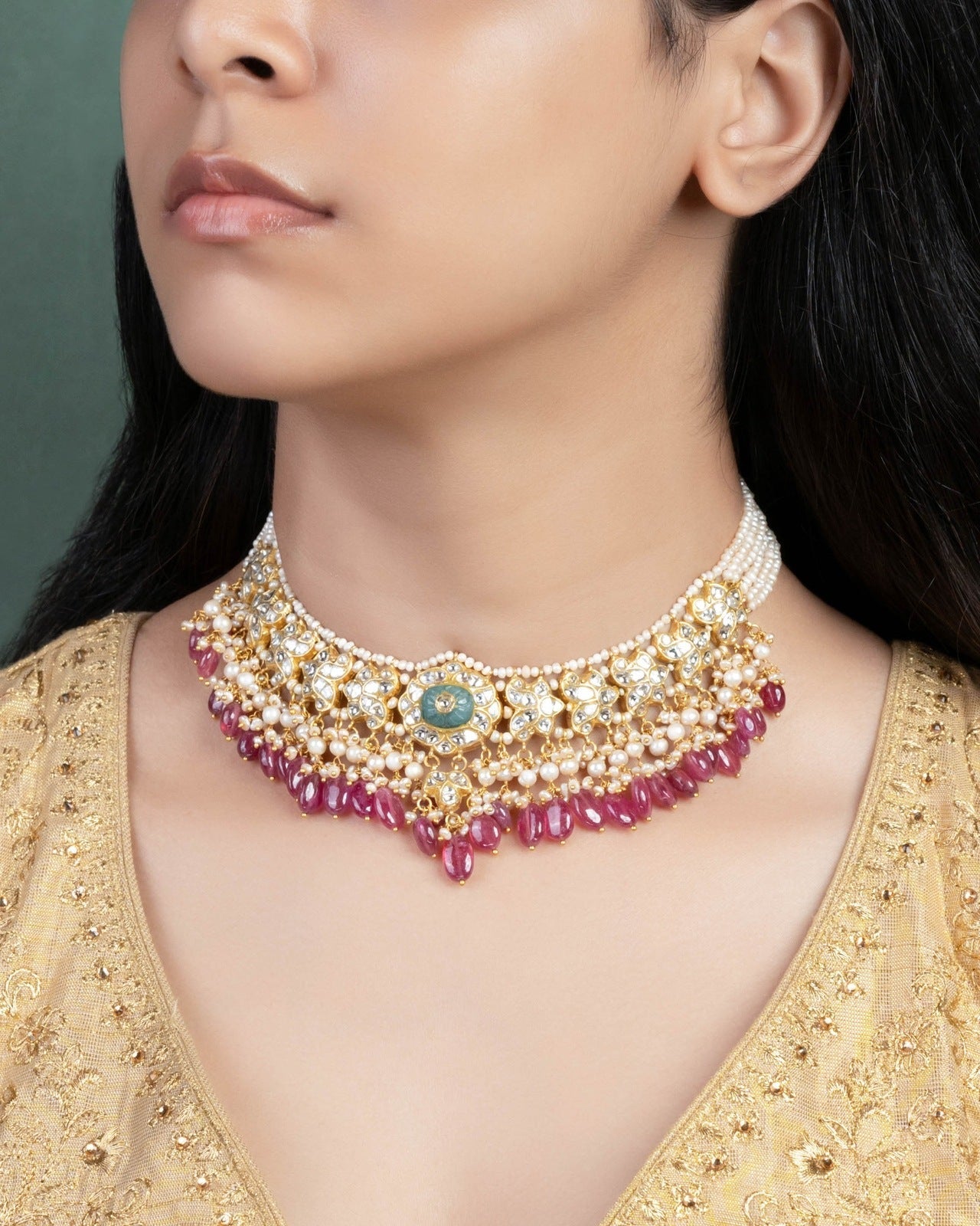 Antara Necklace And Misho Tops Polki Set