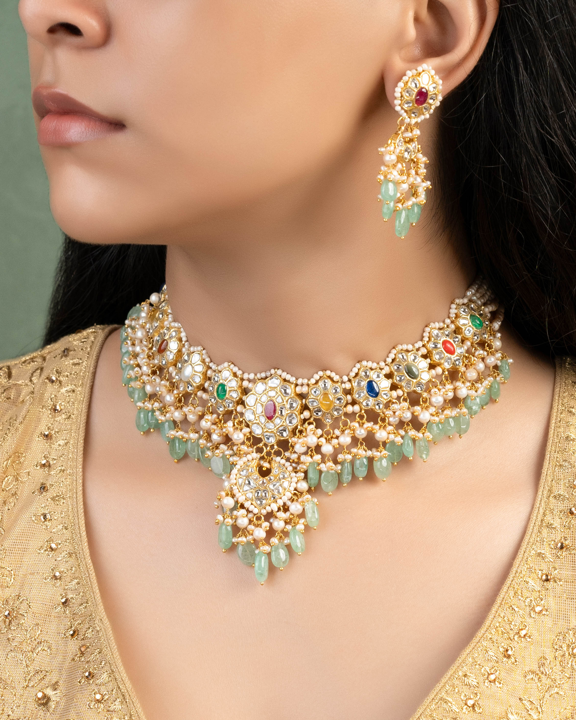 Anshula Polki Long Earrings