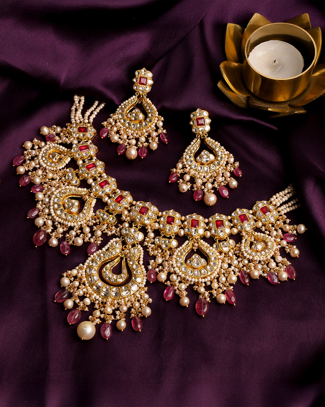 Tanvi Necklace And Radhika Chandbalis Polki Set