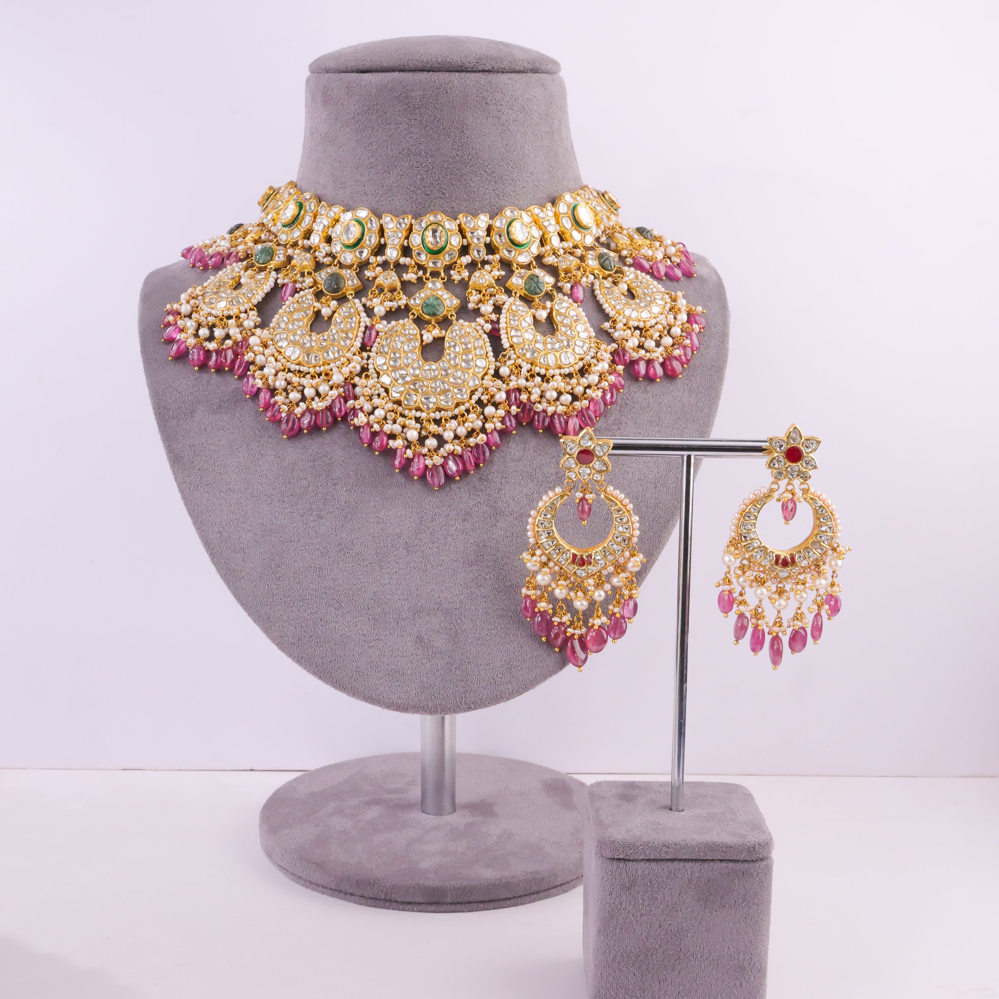 Anisha Necklace And Kanika Chandbalis Polki Set