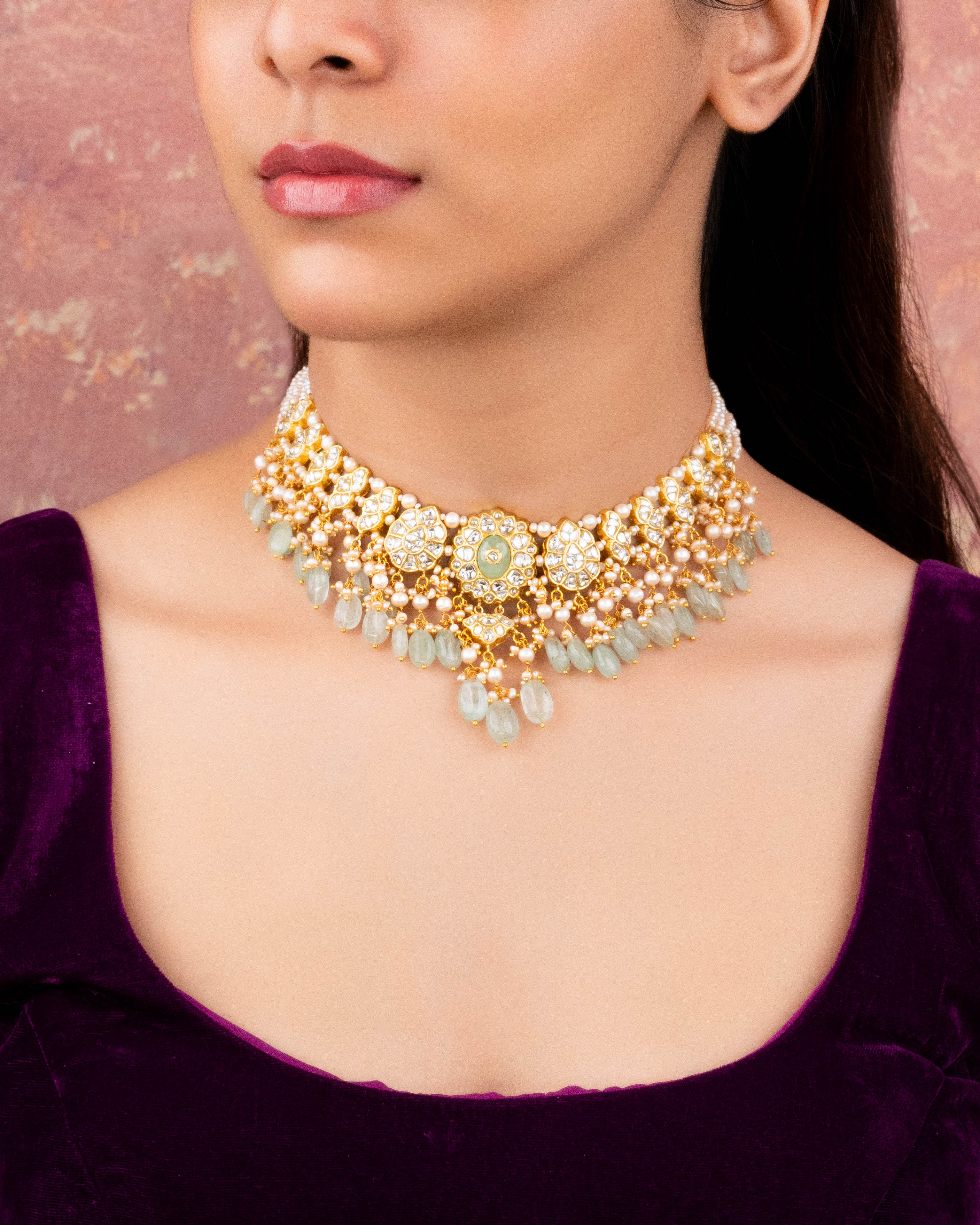 Vaidahi Necklace And Amaya Long Earrings Polki Set