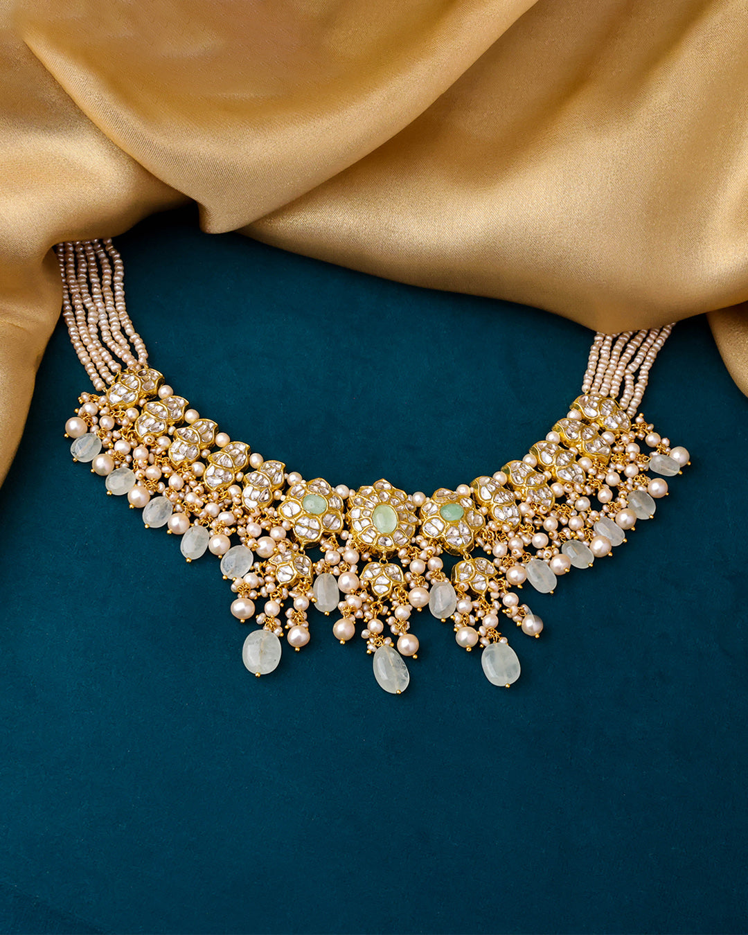 Fhalguni Necklace And Aahana Long Earrings Polki Set