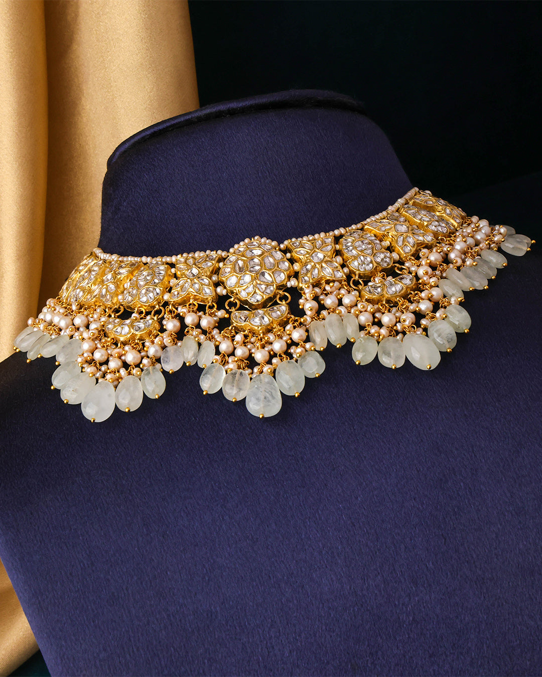 Naomi Necklace And Ziva Long Earrings Polki Set