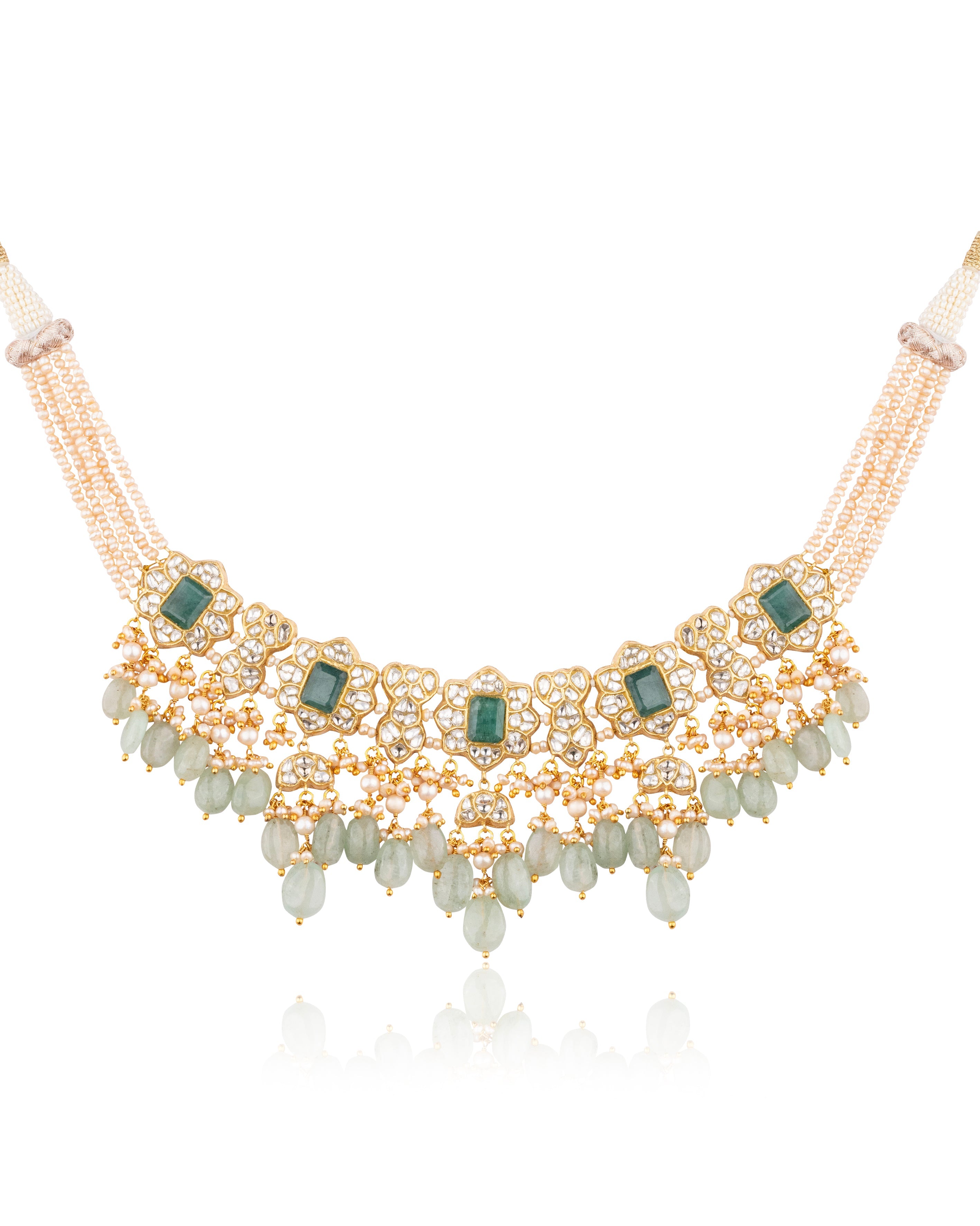 Priya Necklace And Meera Long Earrings Polki Set