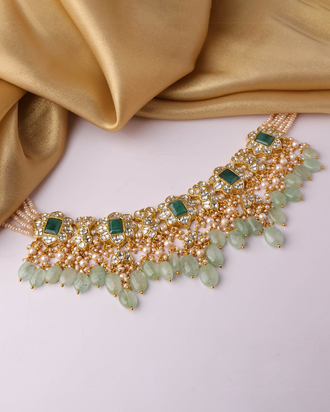 Priya Necklace And Meera Long Earrings Polki Set