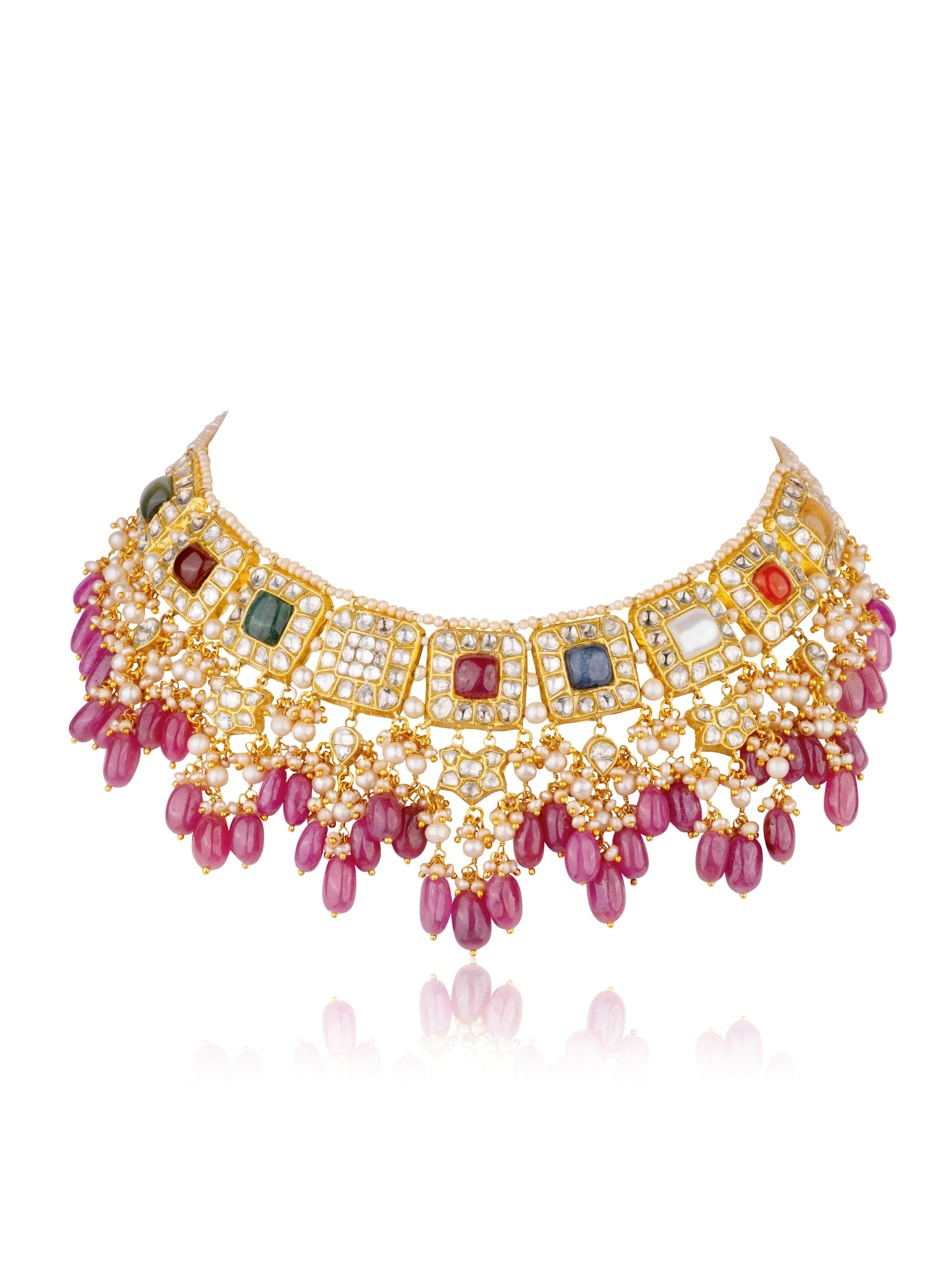 Savita Necklace And Neysa Long Earrings Polki Set