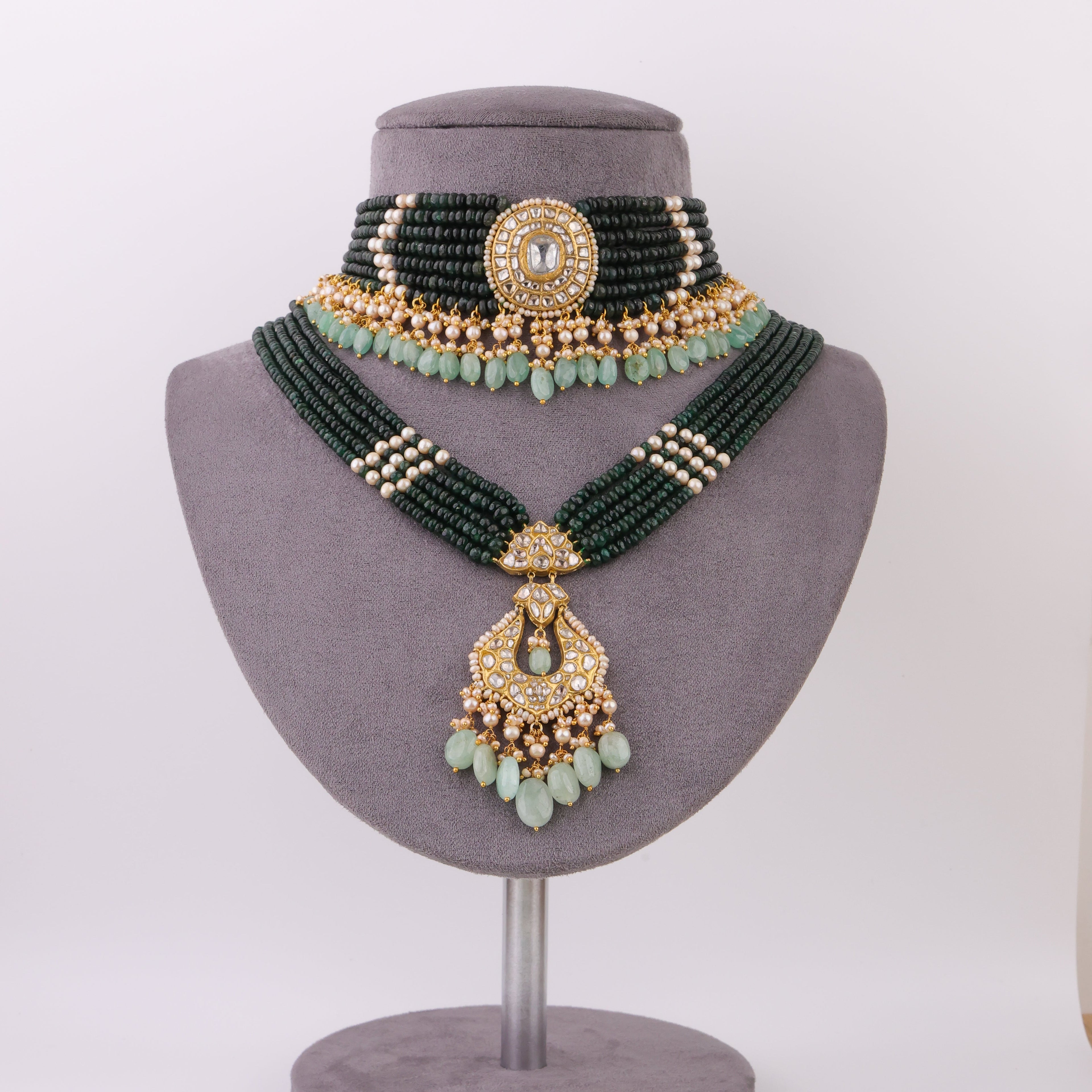 Kimza Bead Pendant And Miya Bead Choker Polki Set