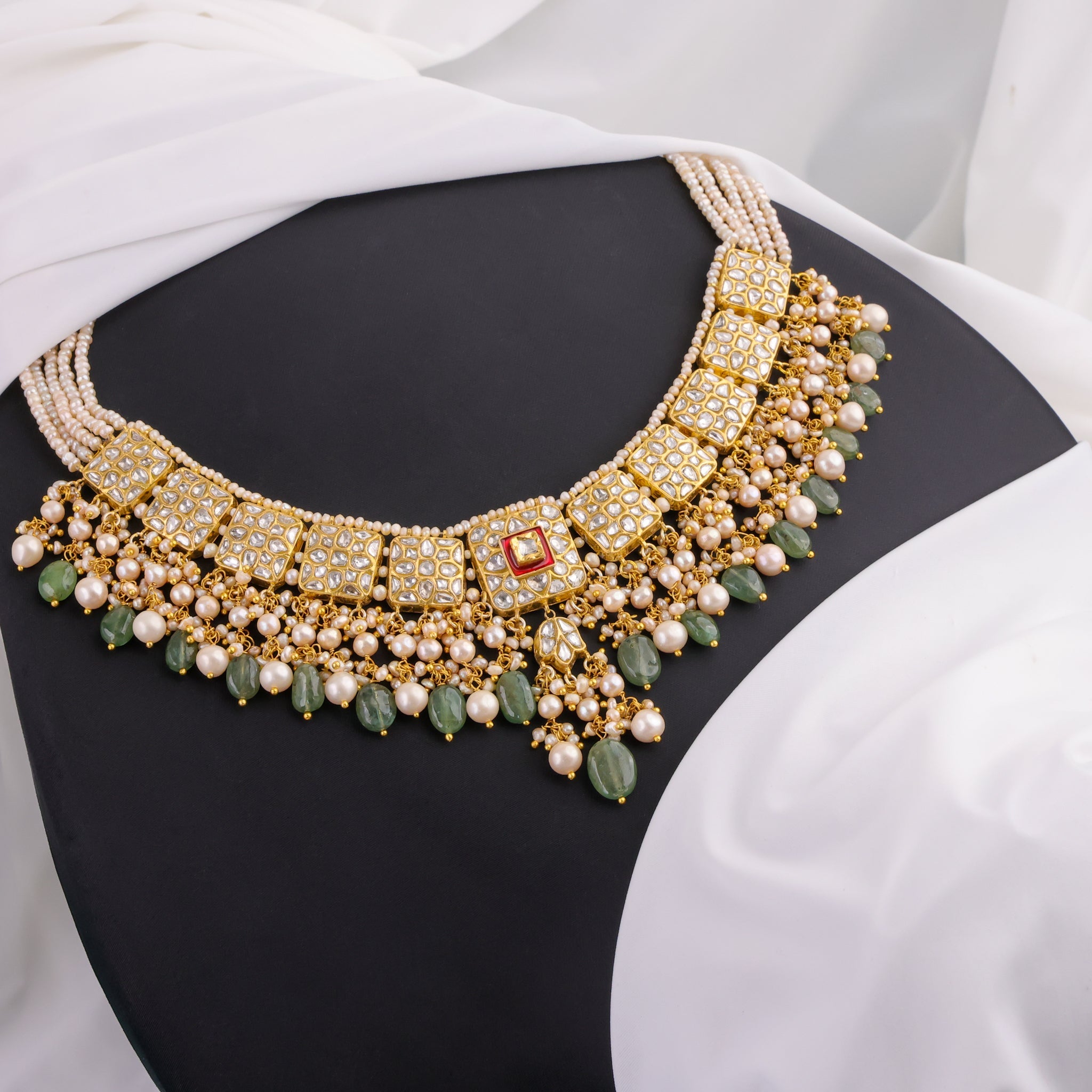 Nainshi Necklace And Hamsikha Long Earrings Polki Set