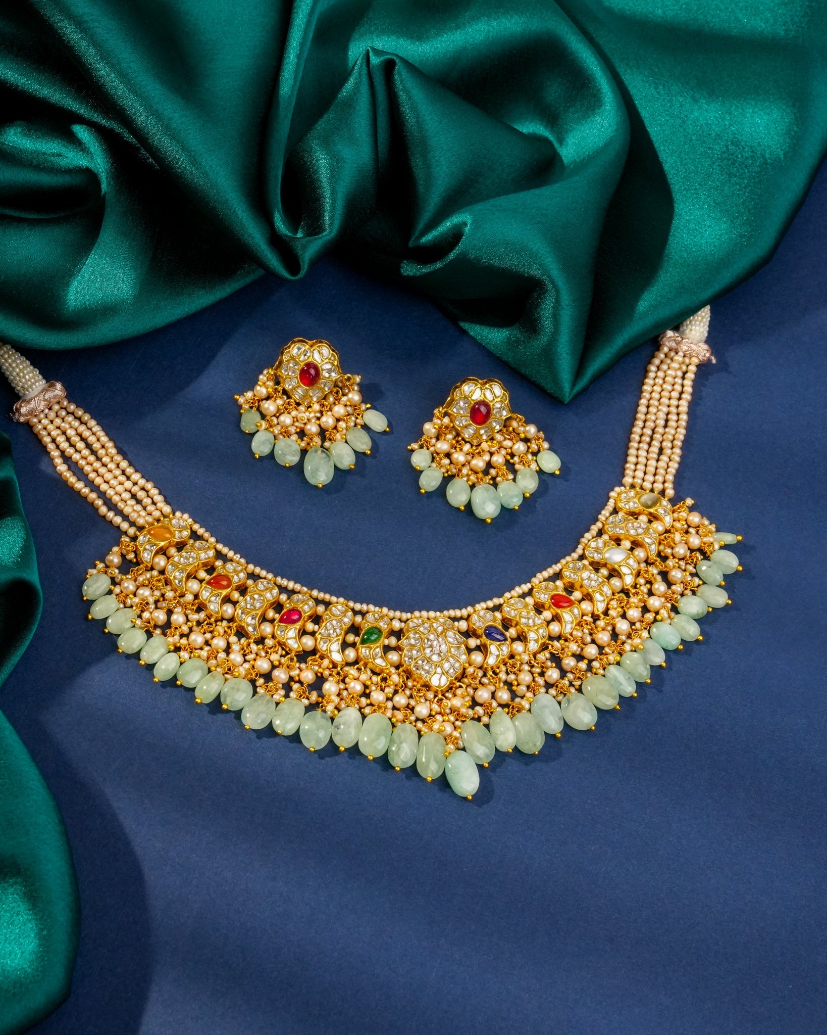 Kaustubhi Necklace And Ditivi Tops Polki Set