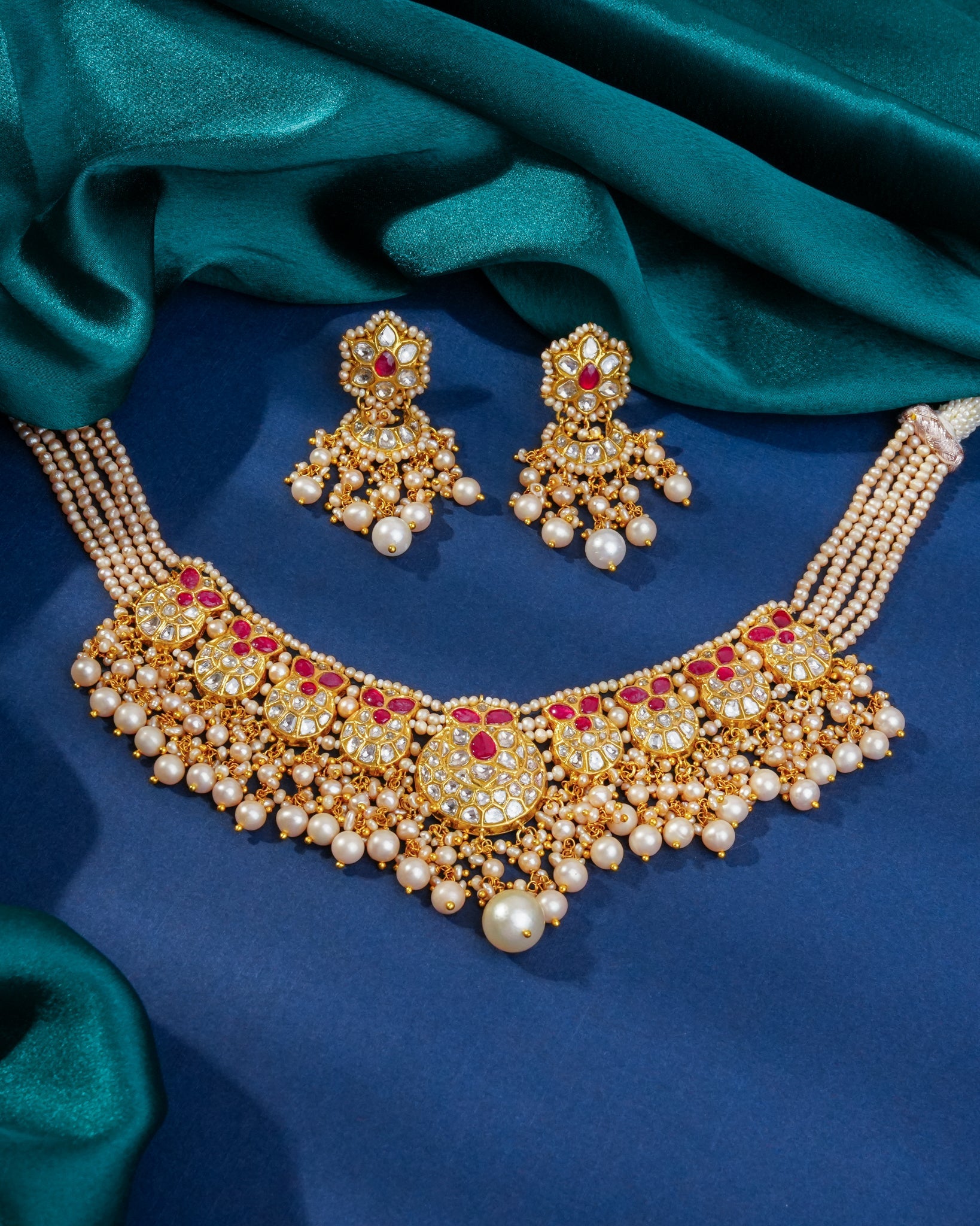 Keshavi Necklace And Ditvi Chandbalis Polki Set