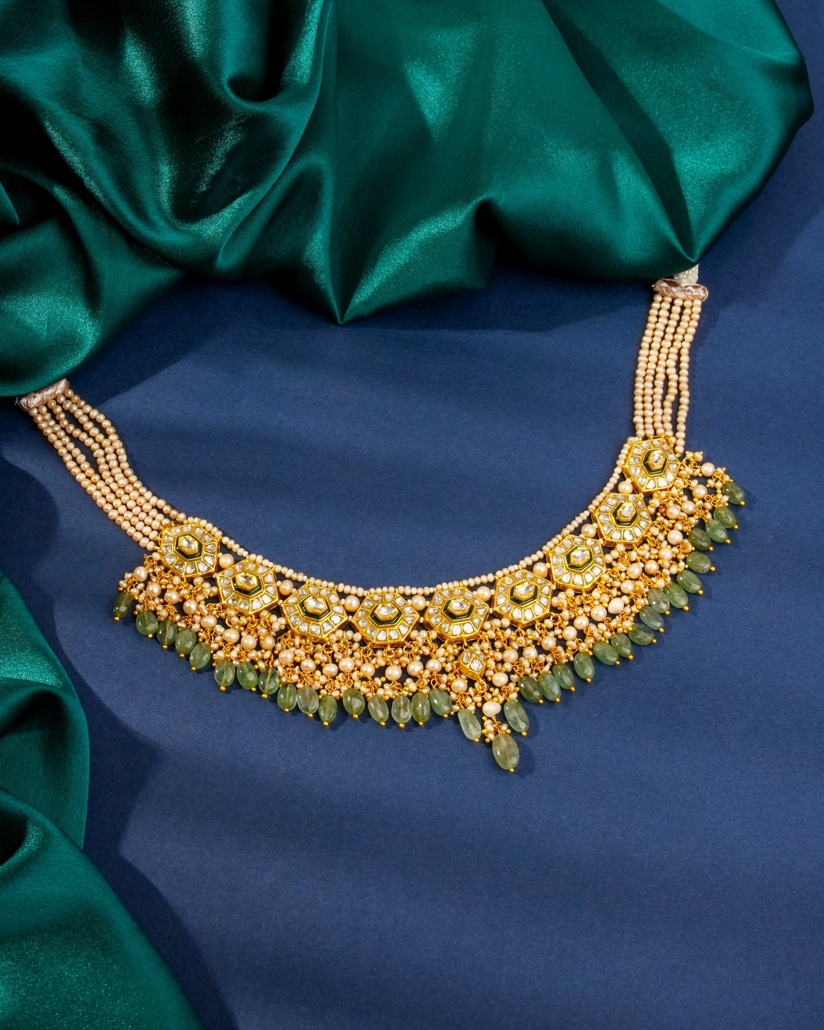 Nandini Necklace And Hanshi Long Earrings Polki Set