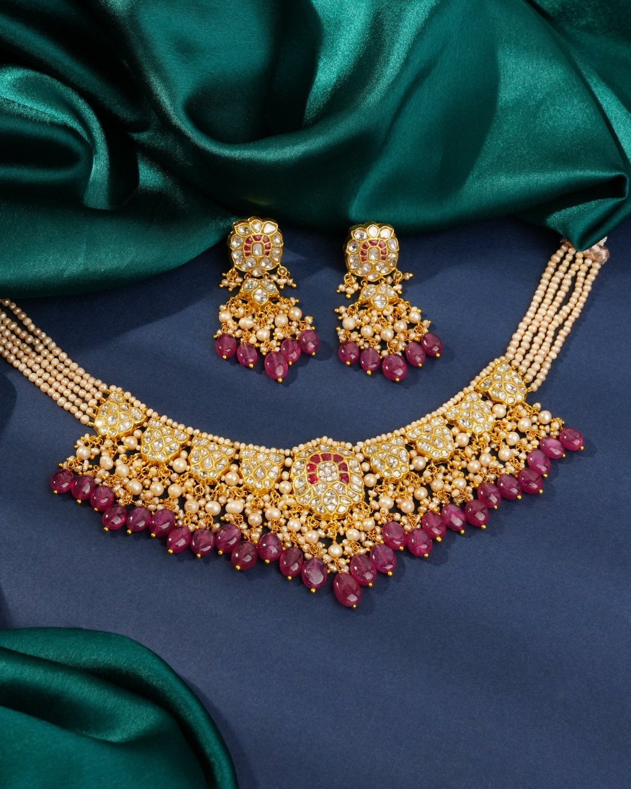 Kirti Necklace And Eakta Long Earrings Polki Set