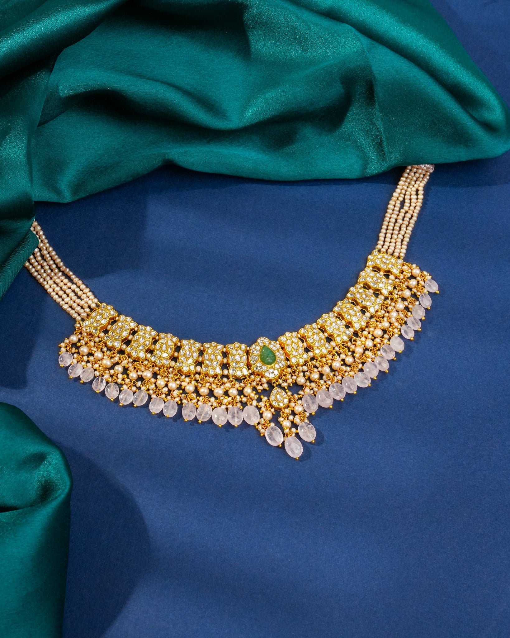 Karunya Necklace And Dipali Long Earrings Polki Set