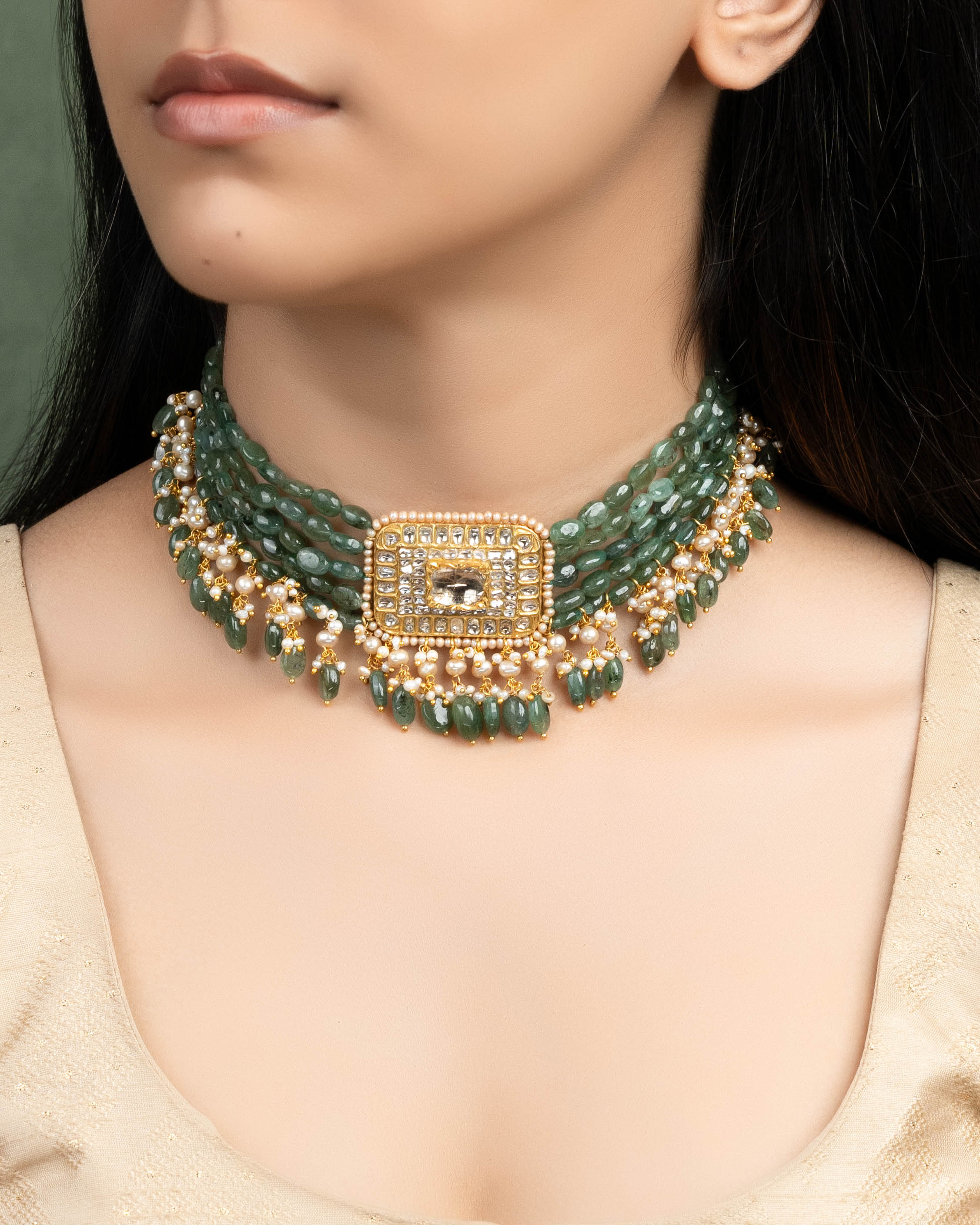 Nikita Bead Pendant And Shabnam Bead Choker Polki Set