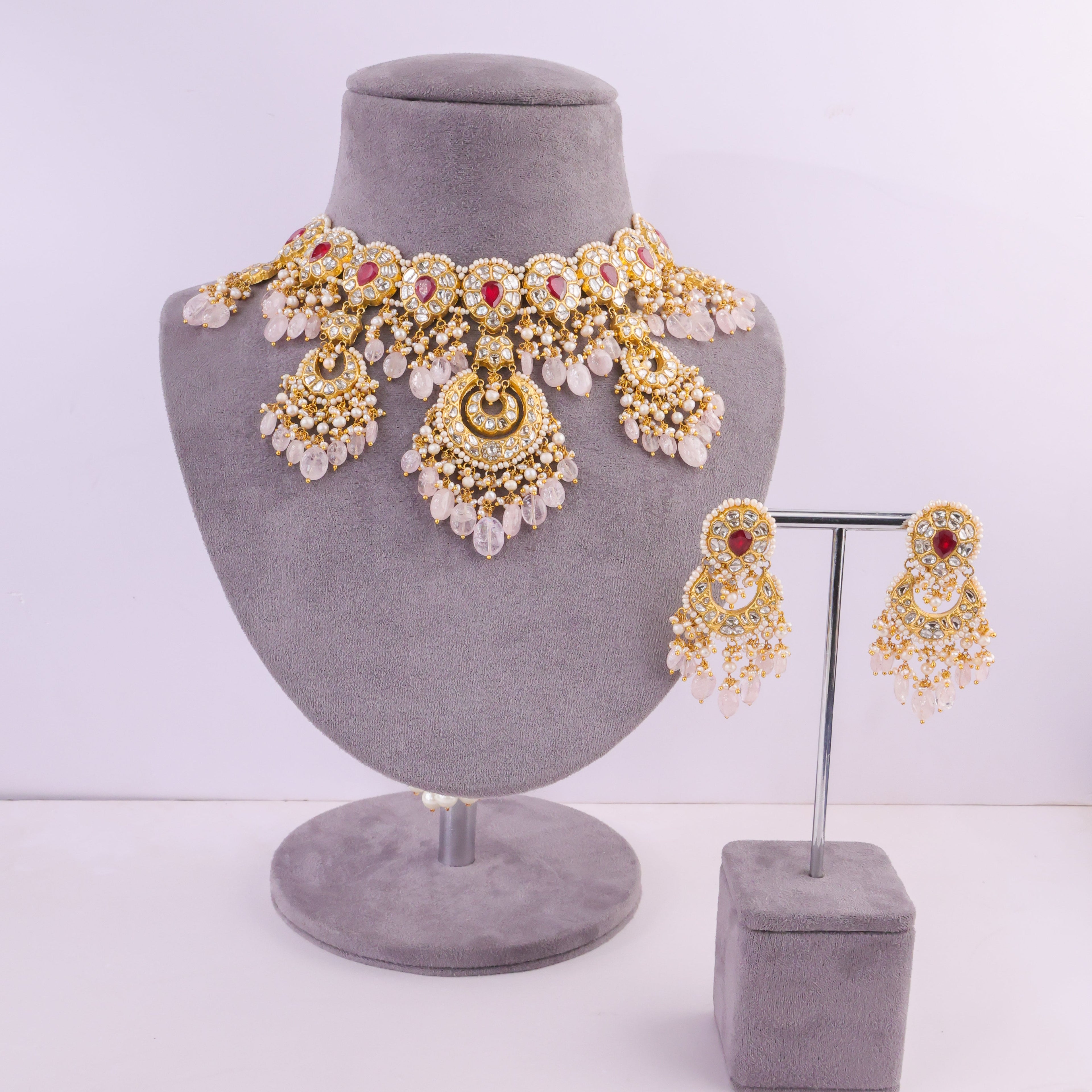 Krisha Necklace And Hema Necklace Polki Set
