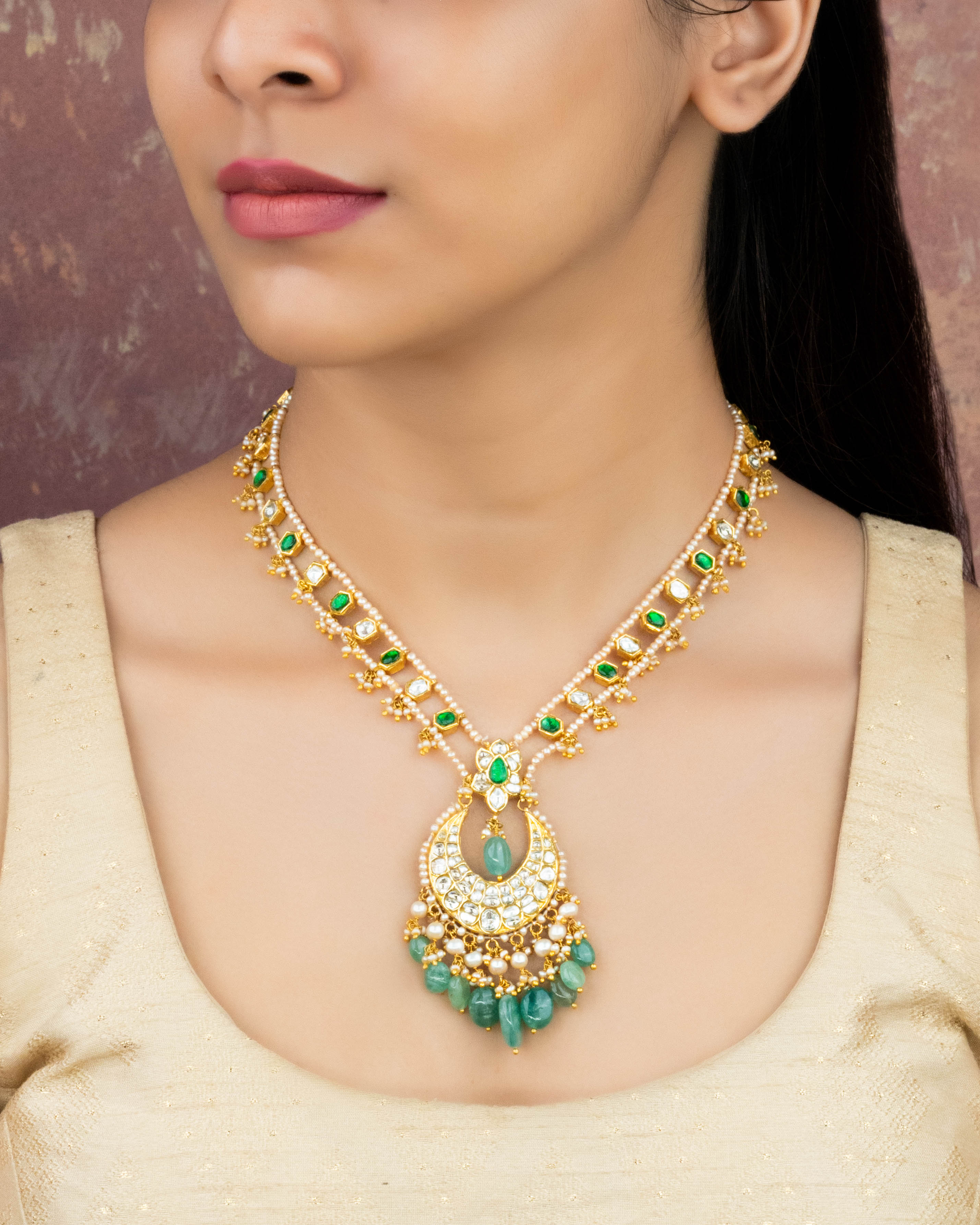 Rosy Polki Long Necklace