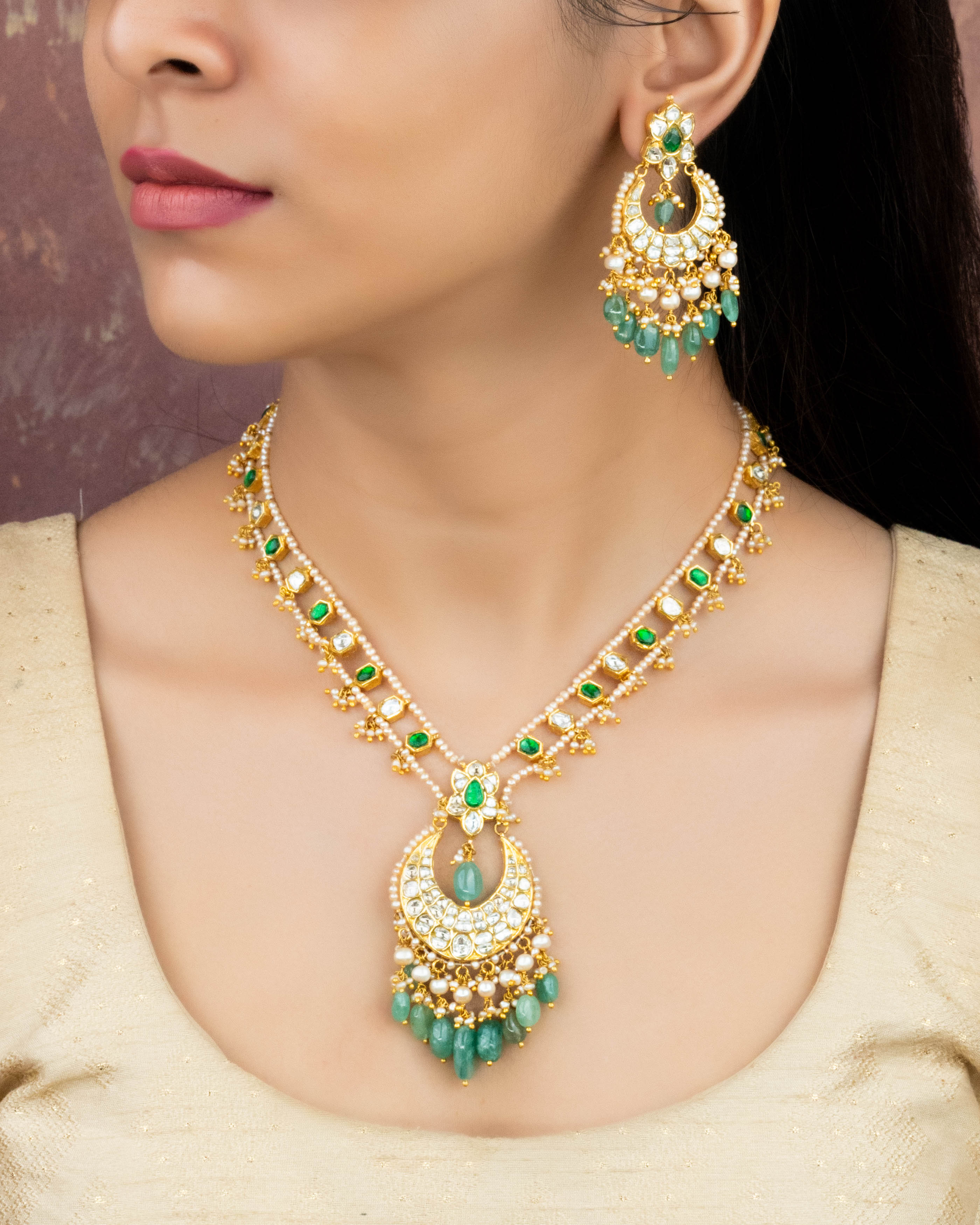 Rosy Polki Long Necklace