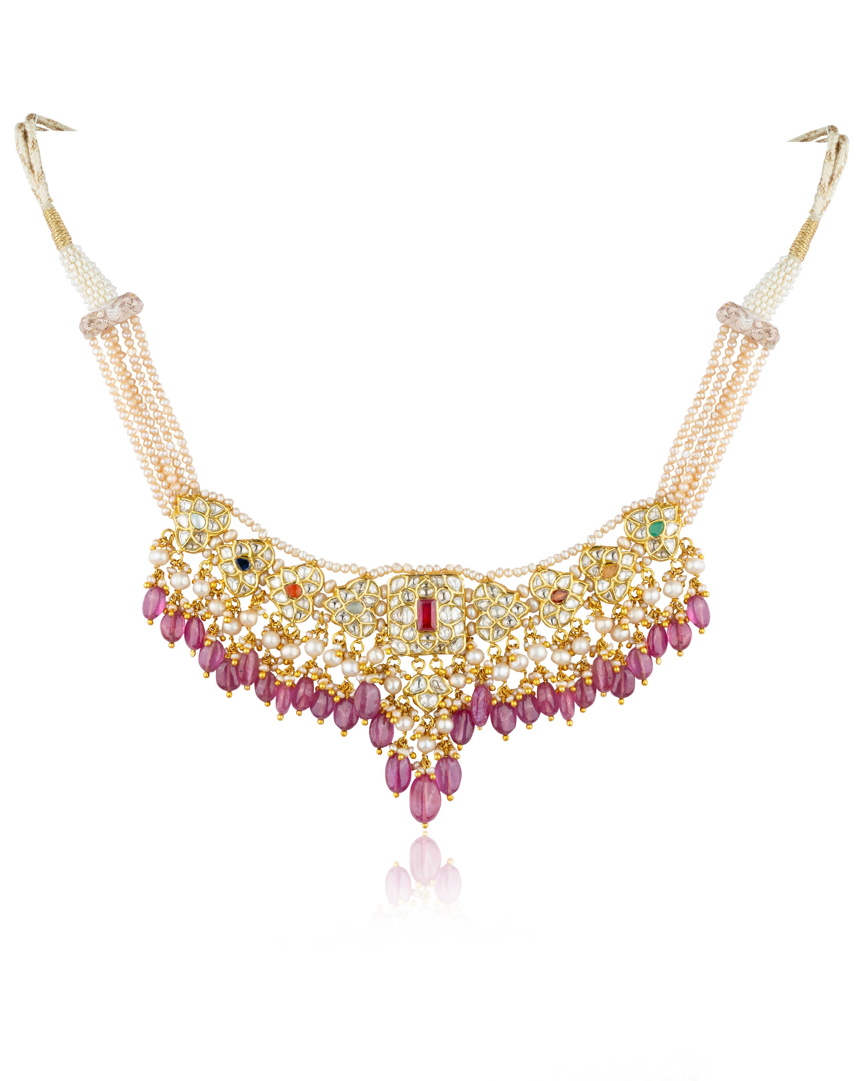 Ziya Necklace And Gia Long Earrings Polki Set