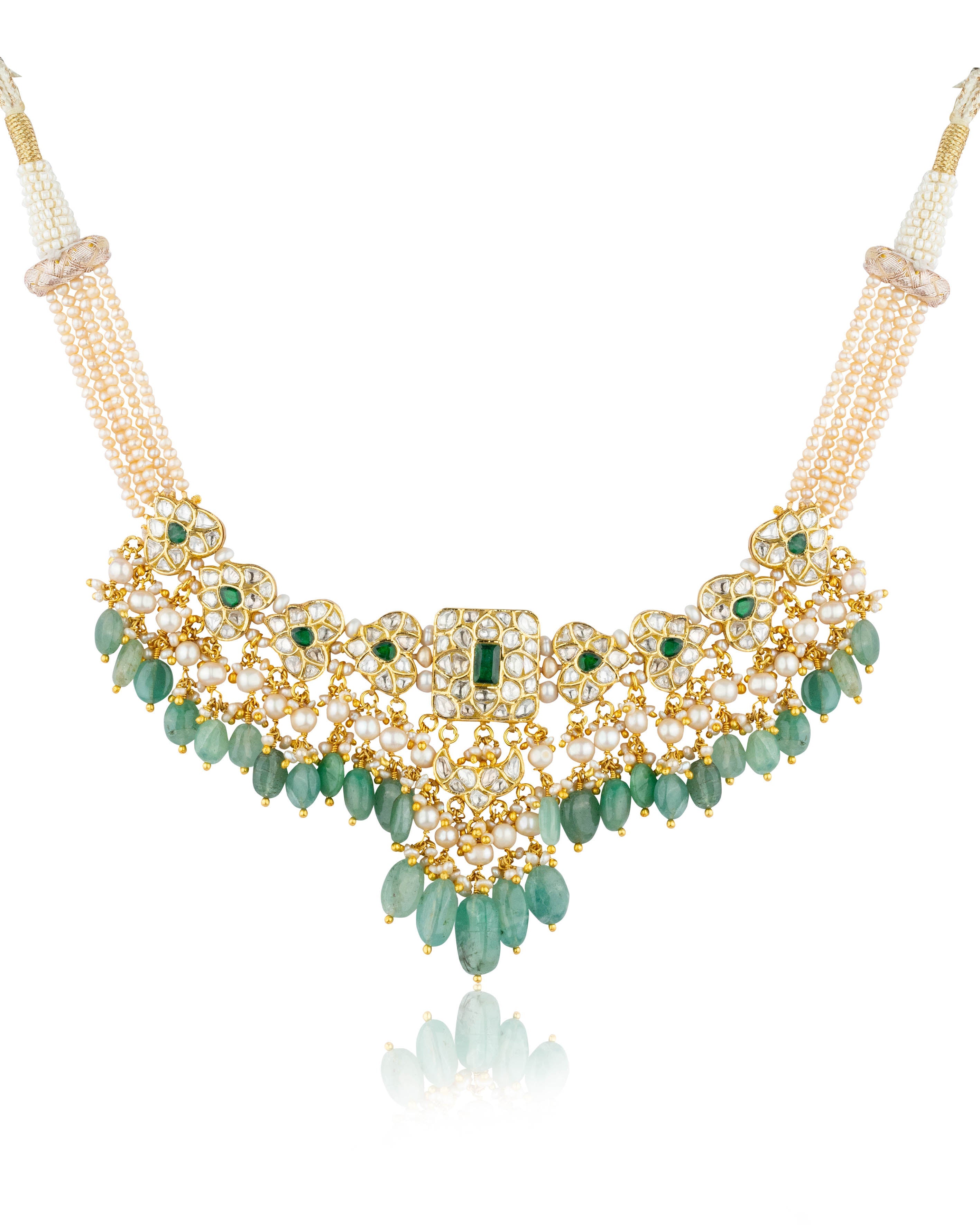 Ynez Necklace And Jeeya Chandbalis Polki Set