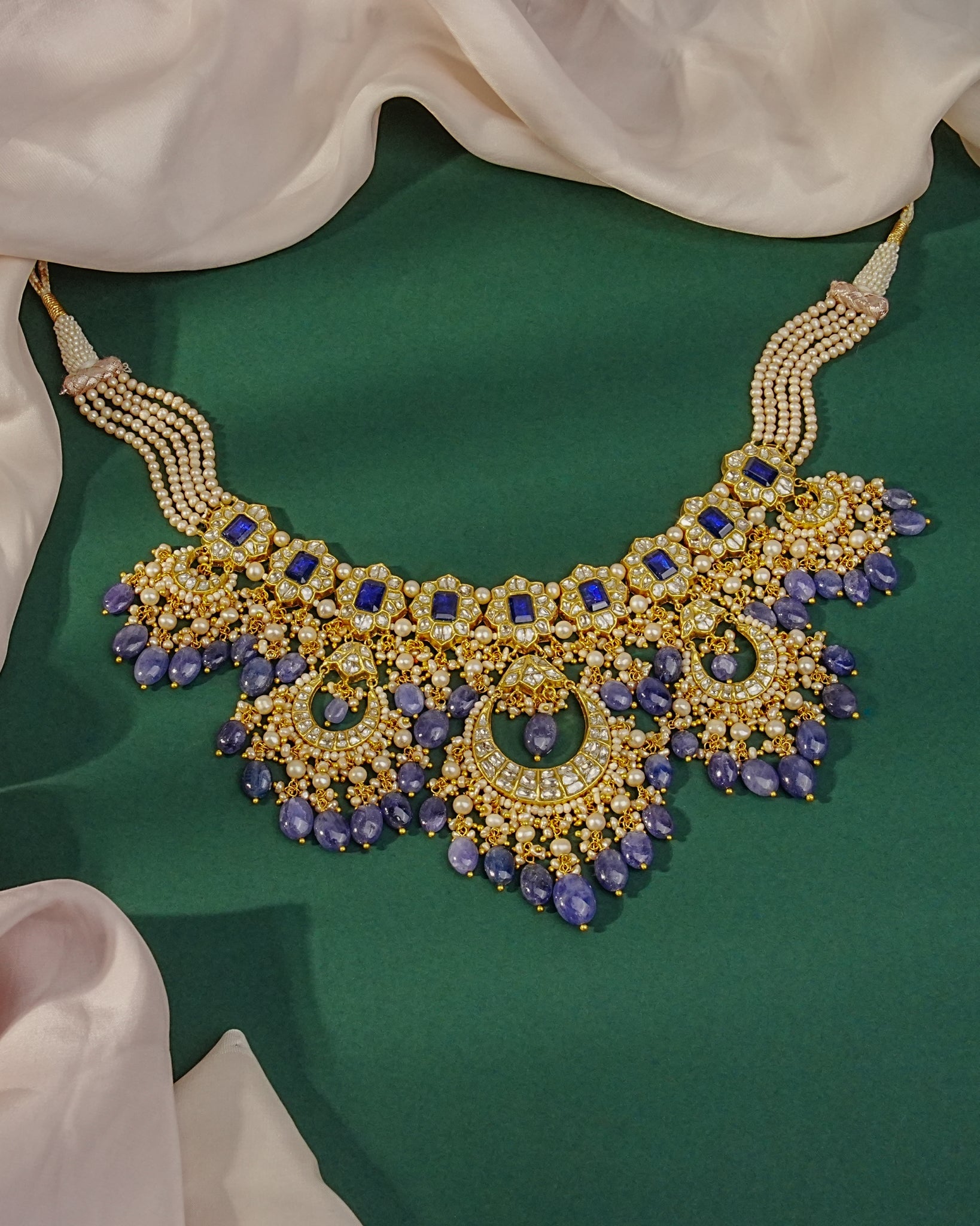 Kadambari Necklace And Geeta Chandbalis Polki Set