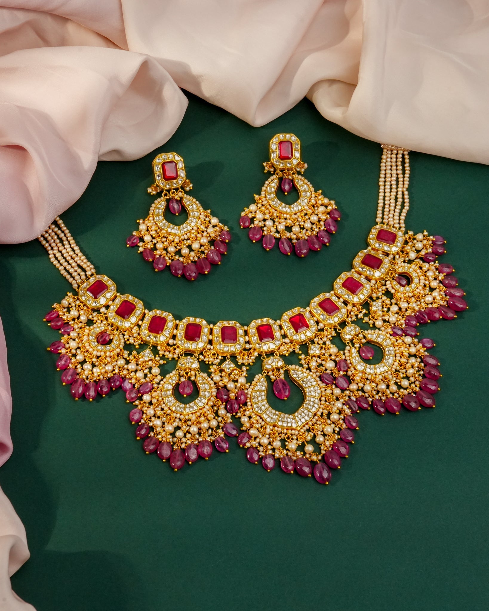 Riya Necklace And Simran Chandbalis Polki Set