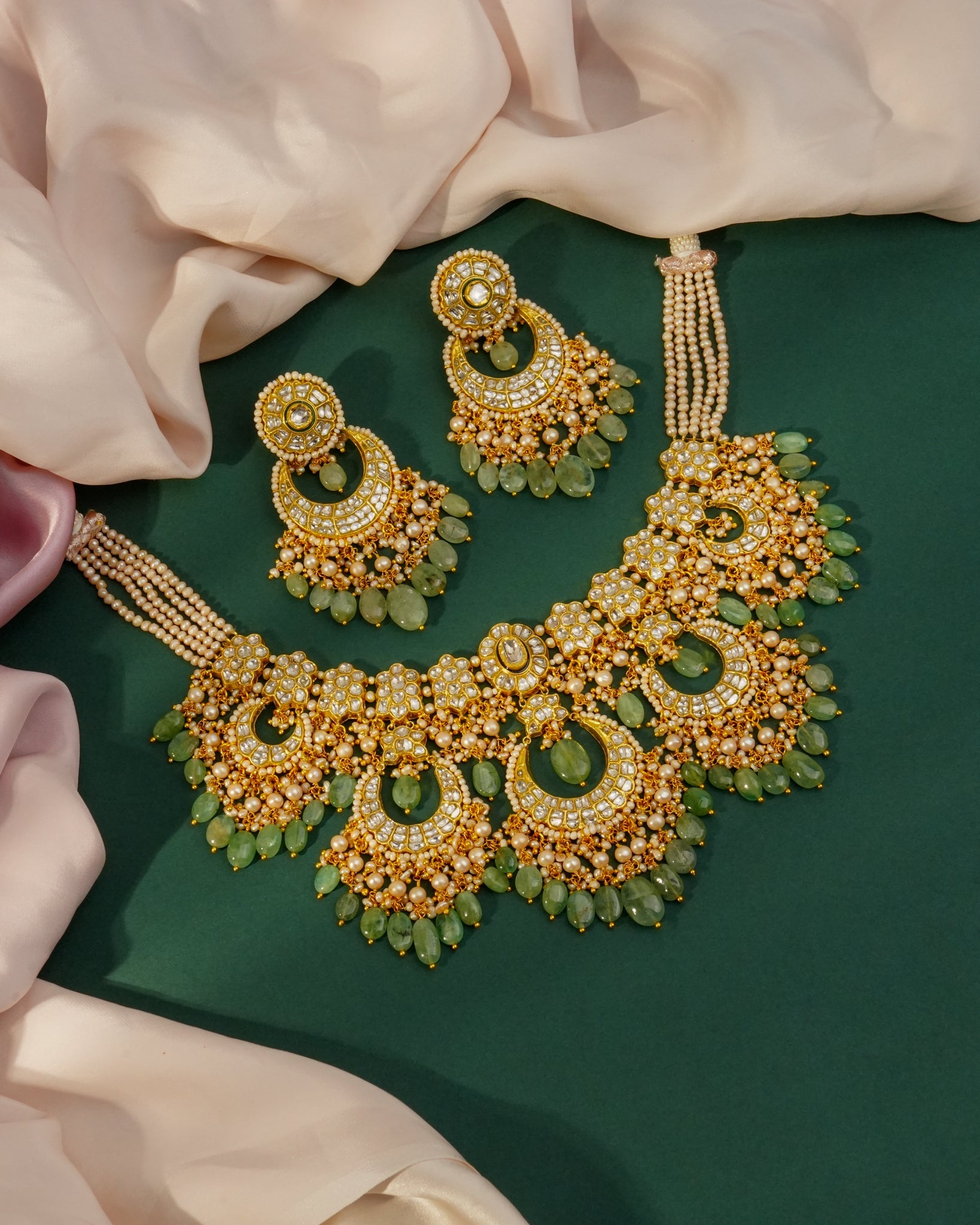 Tritya Necklace And Latika Chandbalis Polki Set