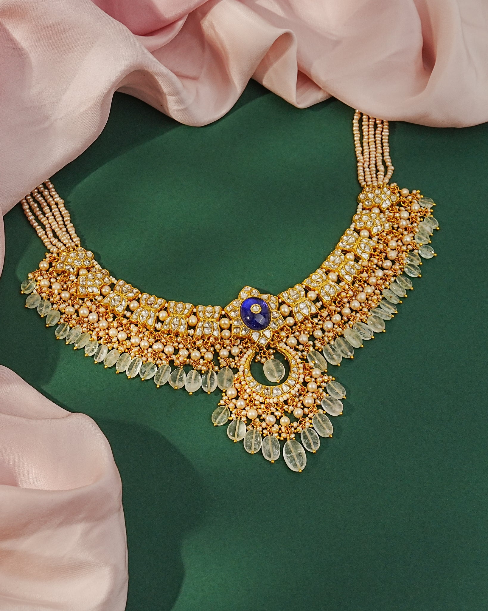 Yasha Necklace And Sakshi Chandbalis Polki Set