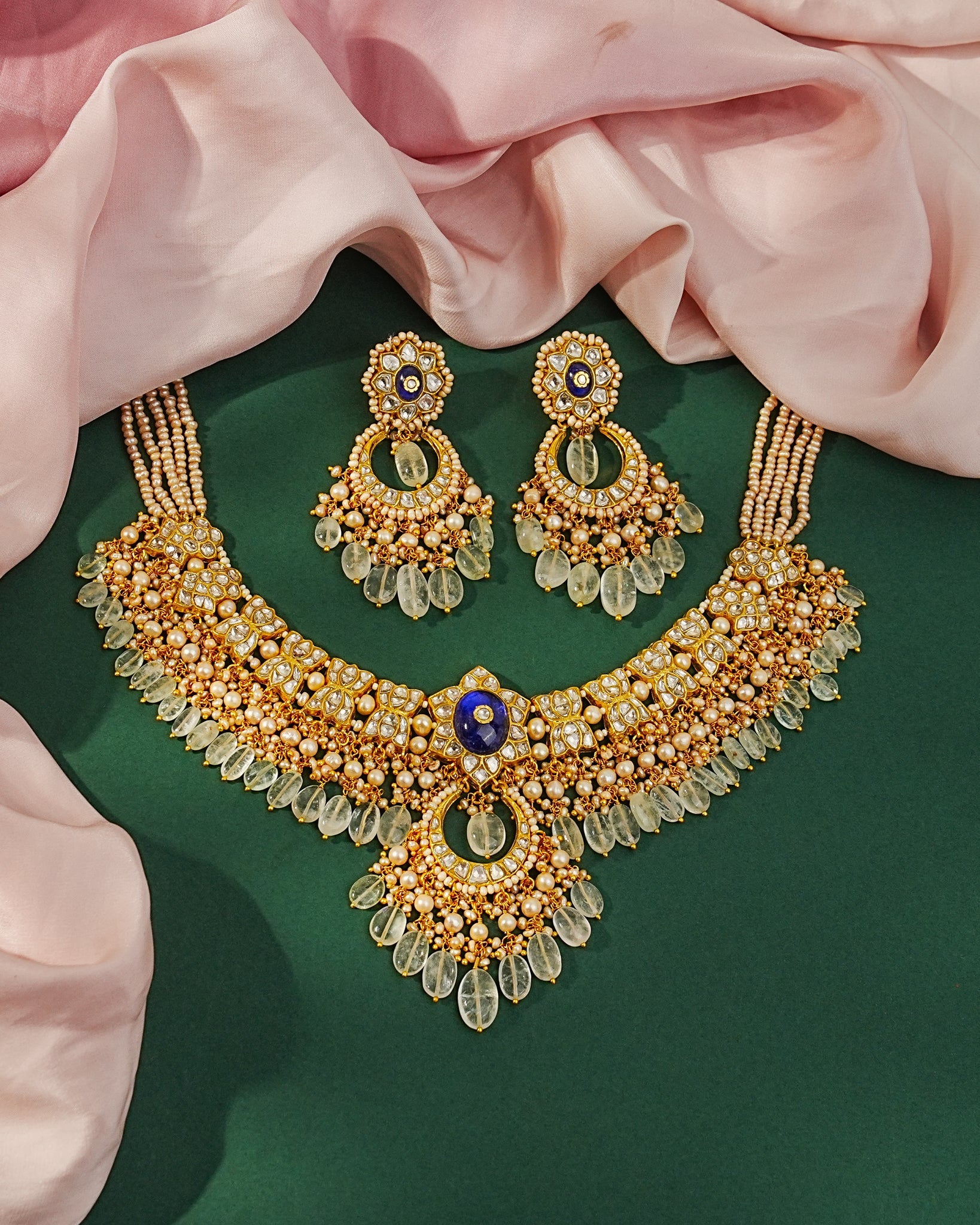 Yasha Necklace And Sakshi Chandbalis Polki Set