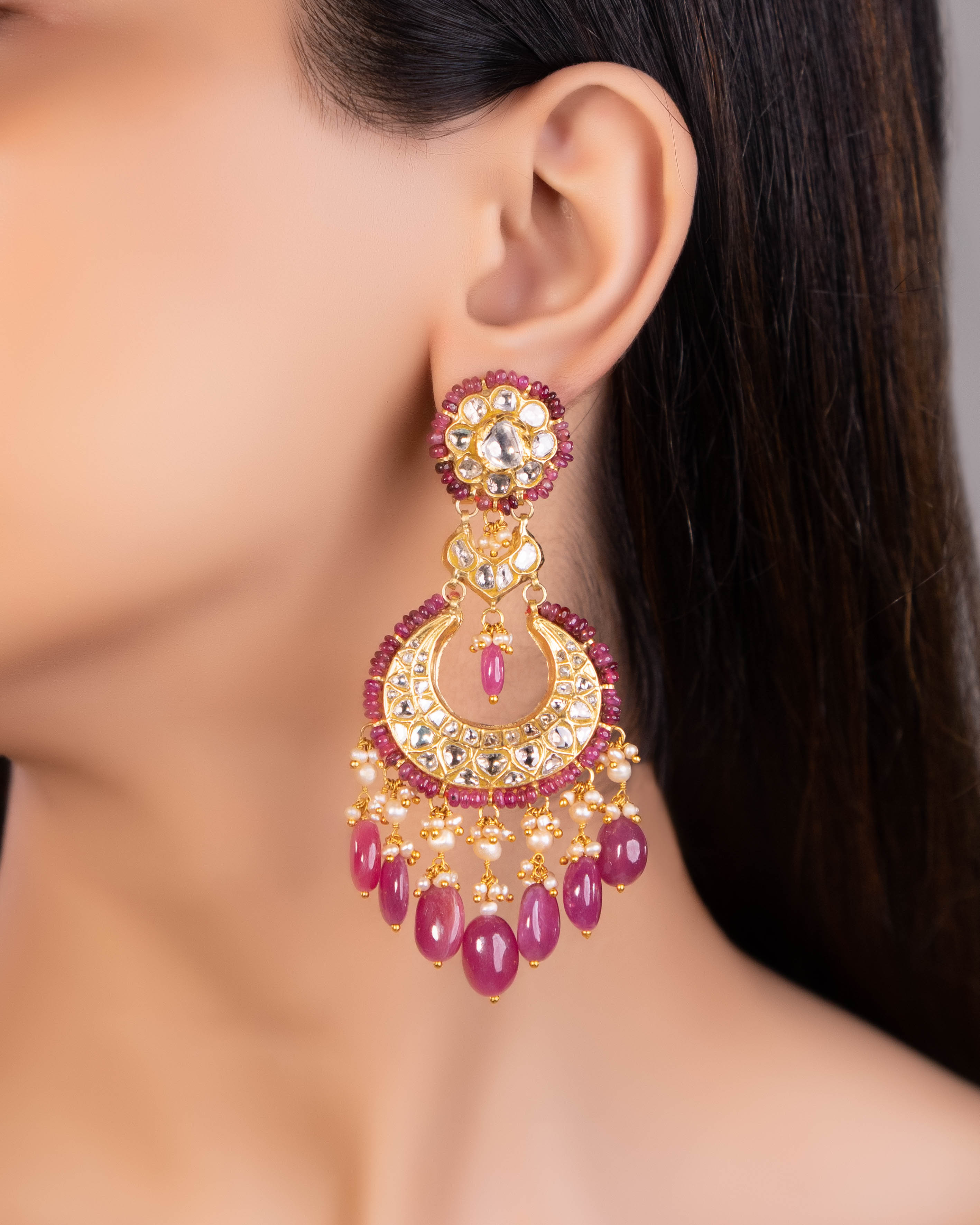 Aanam Necklace And Rekha Chandbalis Polki Set