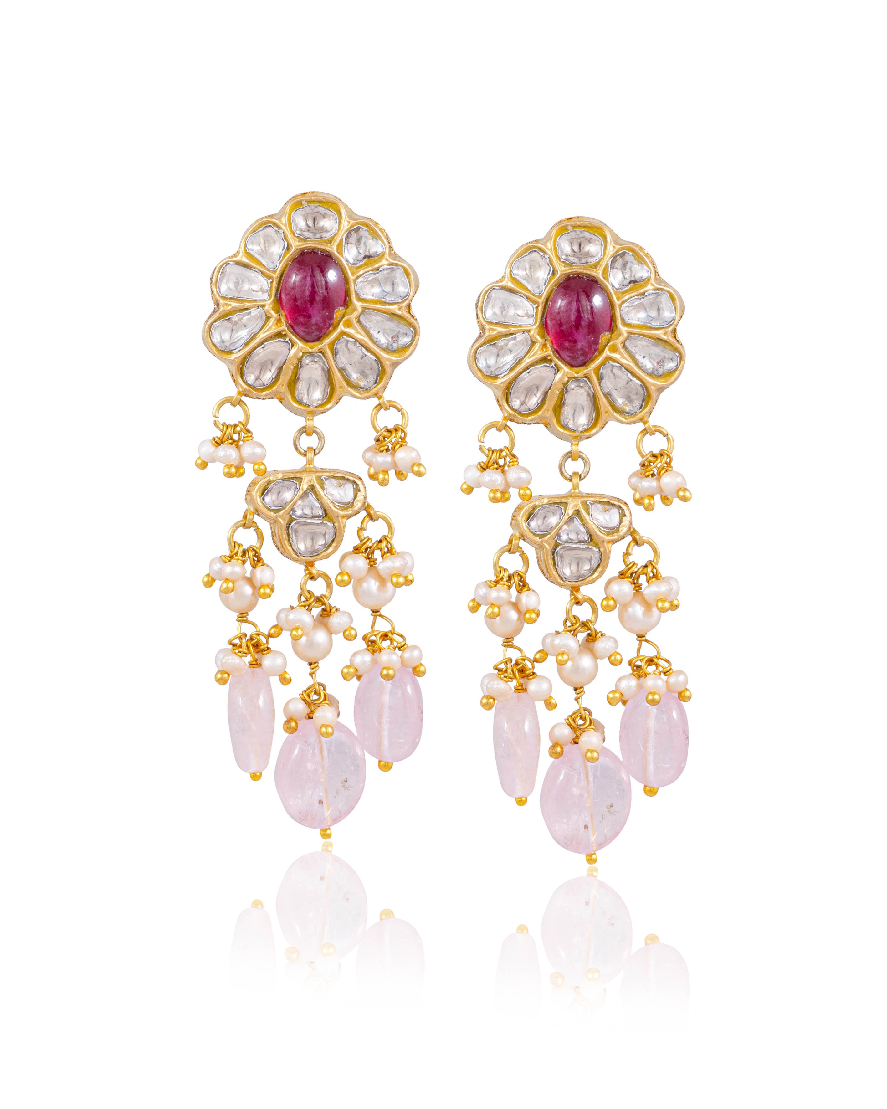 Niyati Necklace And Nitu Long Earrings Polki Set