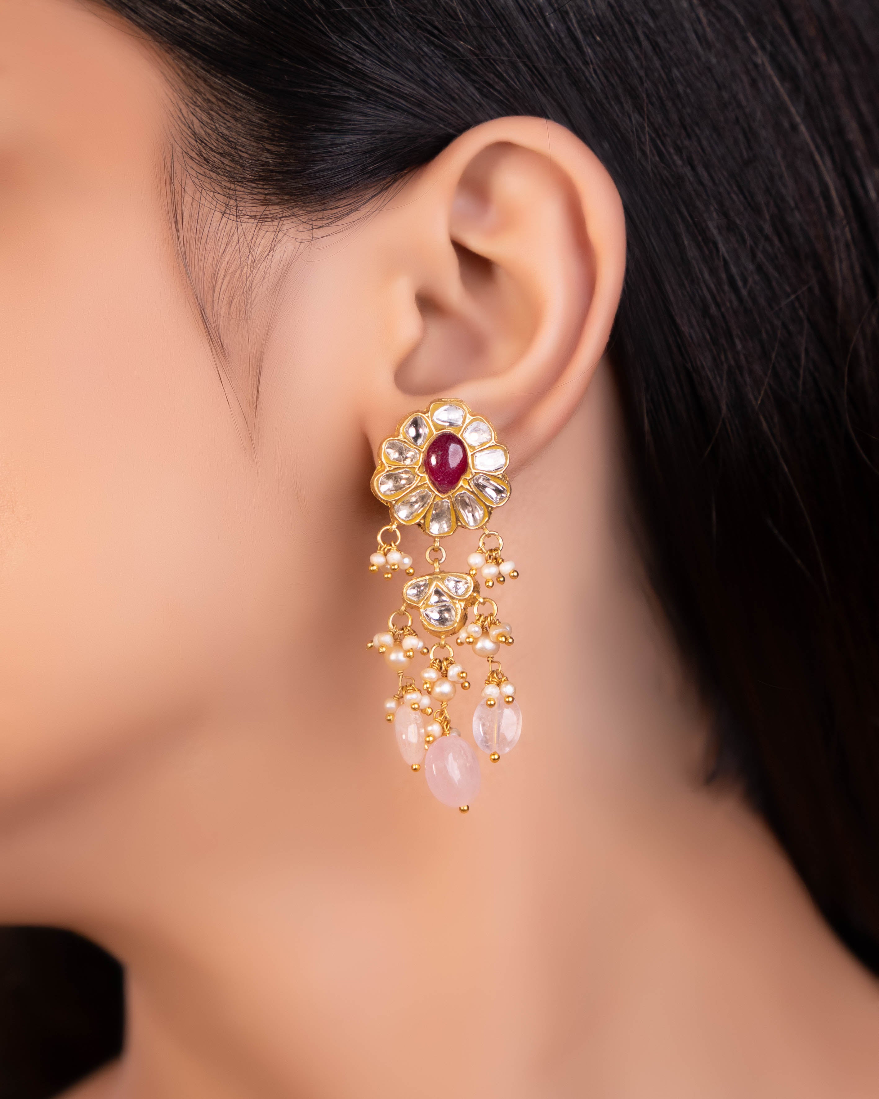 Niyati Necklace And Nitu Long Earrings Polki Set