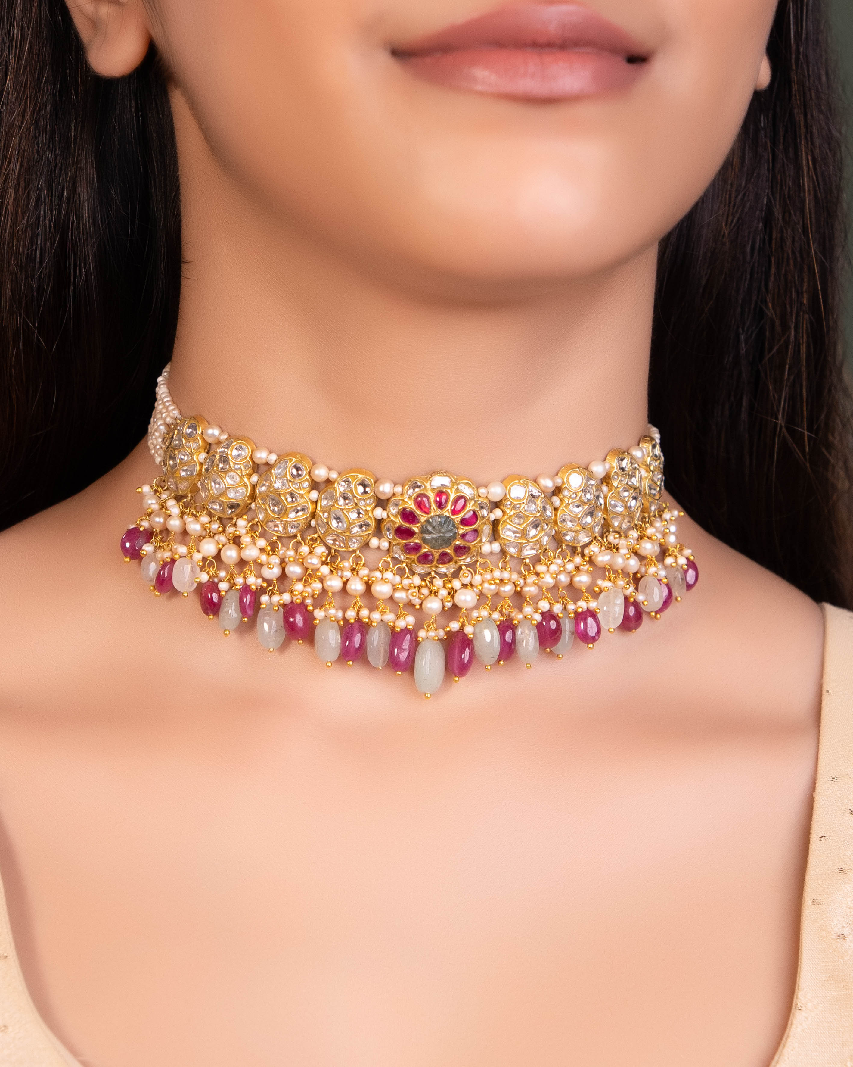 Trishika Choker And Nishat Tops Polki Set