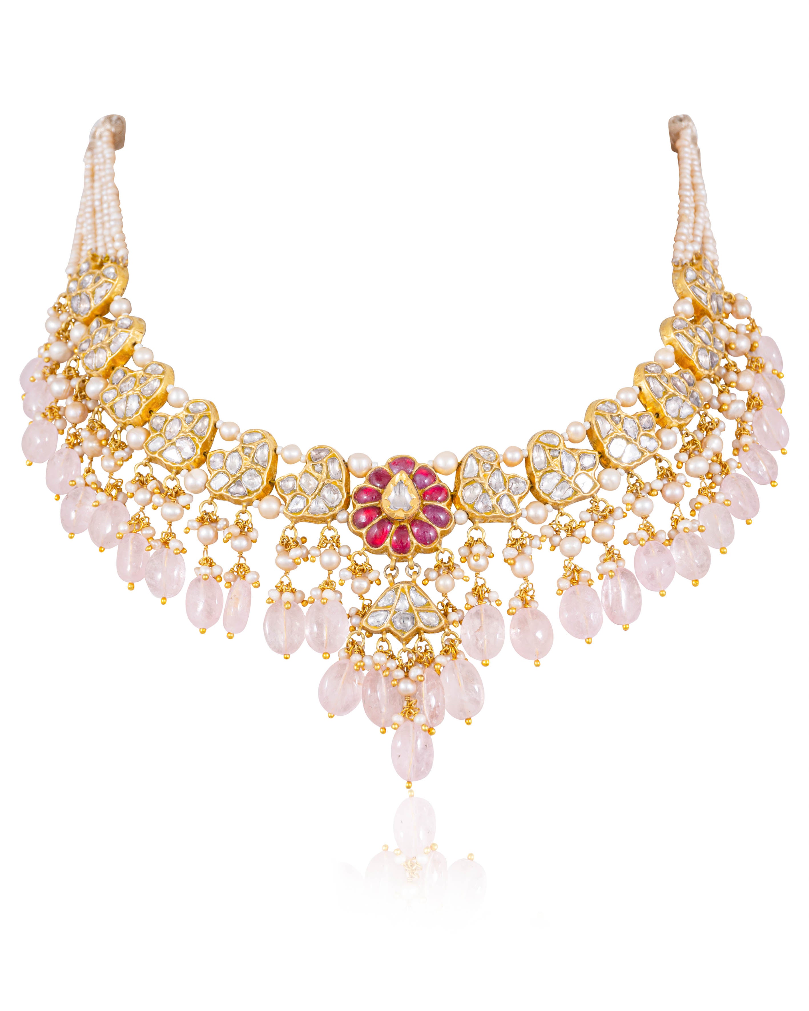 Niyati Necklace And Nitu Long Earrings Polki Set