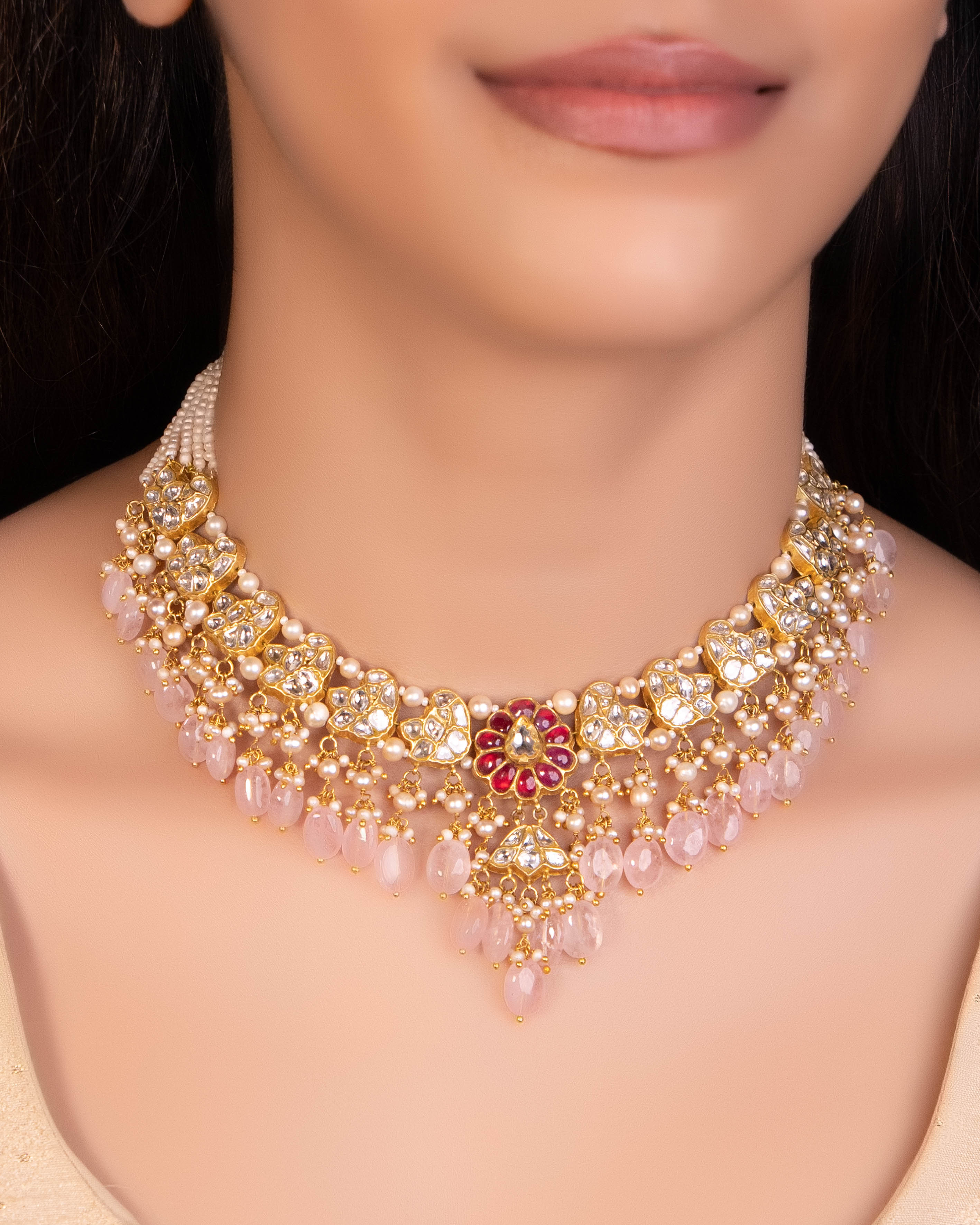 Niyati Necklace And Nitu Long Earrings Polki Set