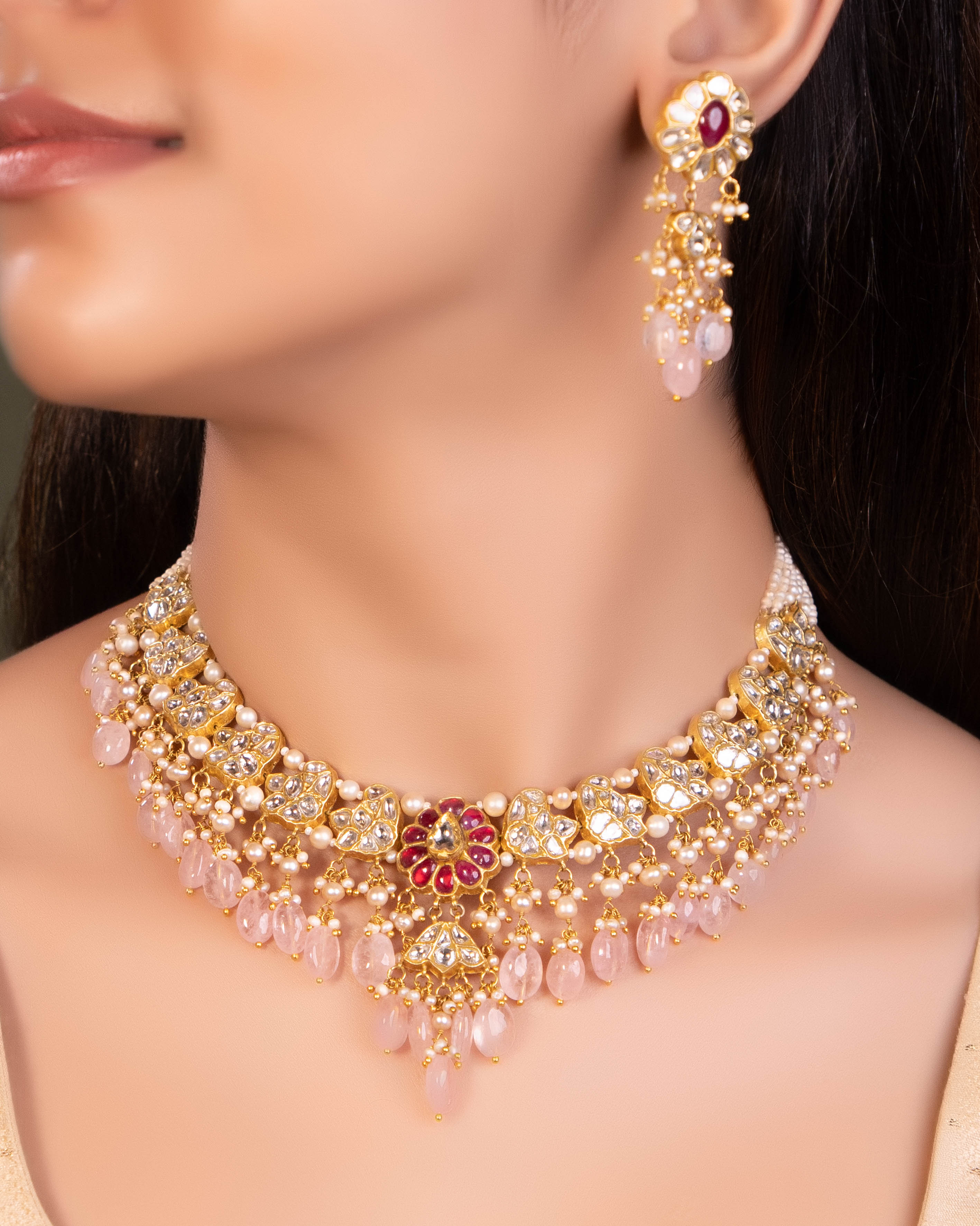 Niyati Necklace And Nitu Long Earrings Polki Set