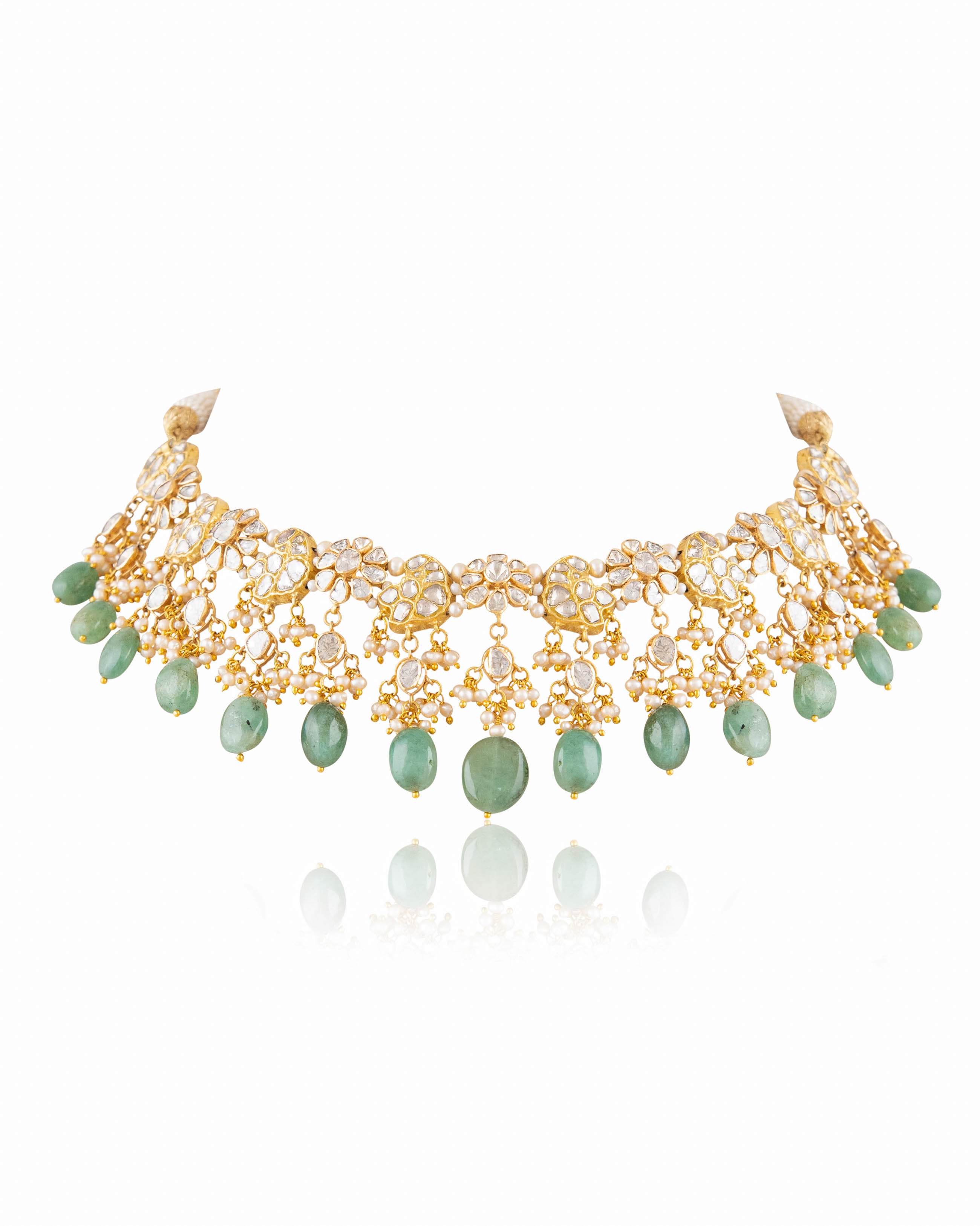 Tonia Necklace And Tanvi Long Earrings Polki Set