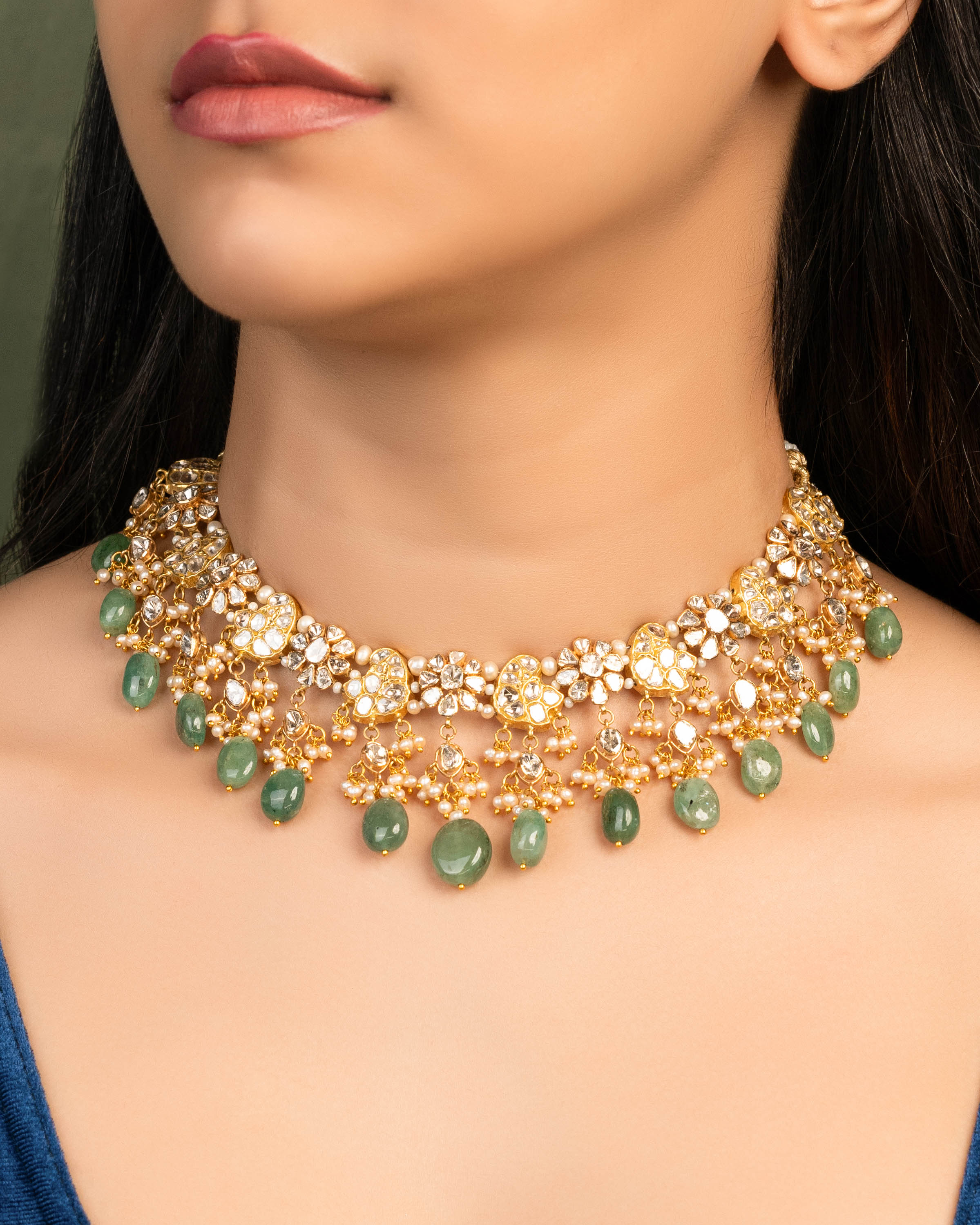 Tonia Necklace And Tanvi Long Earrings Polki Set