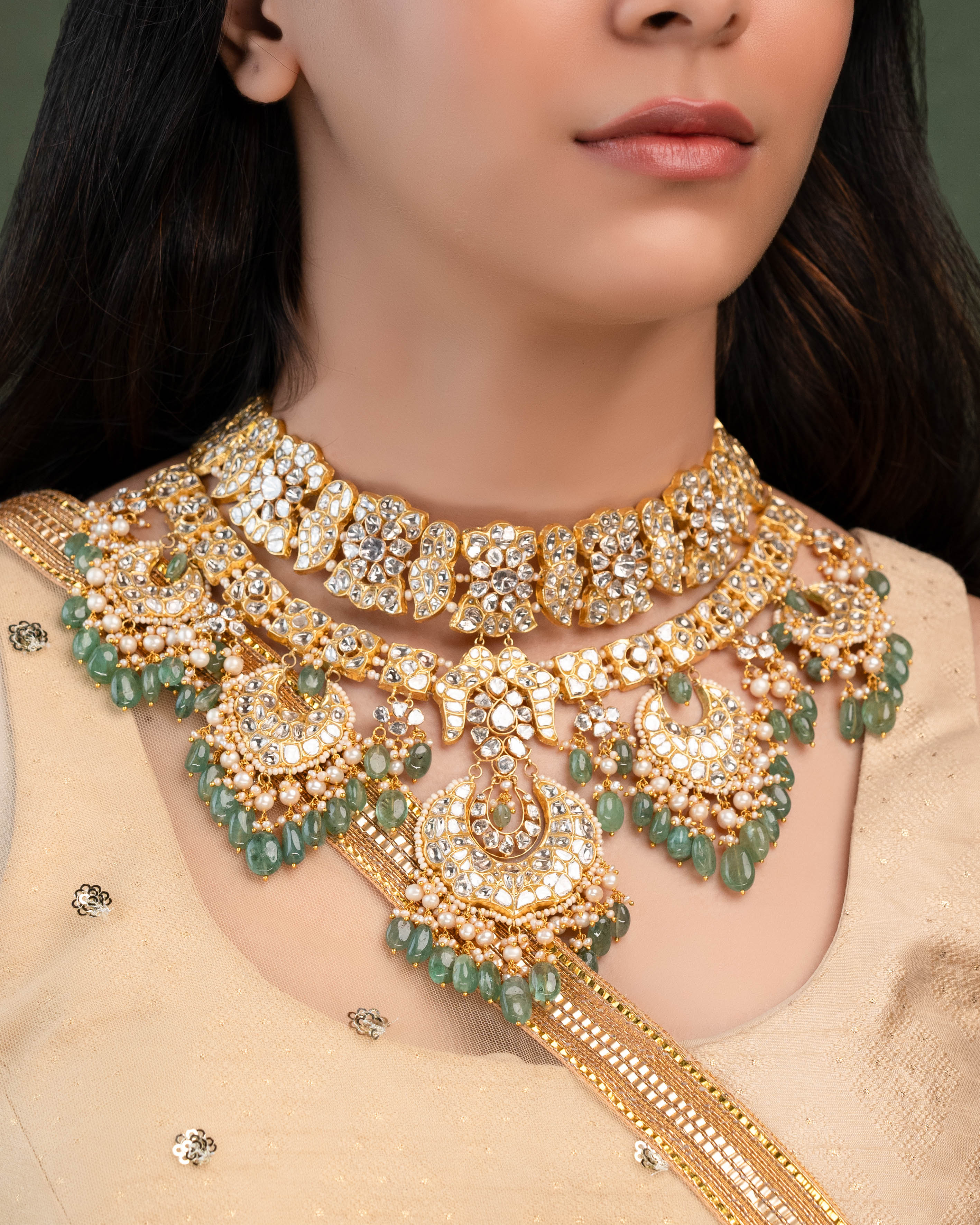 Hina Necklace And Diya Chandbalis Polki And Diamond Set