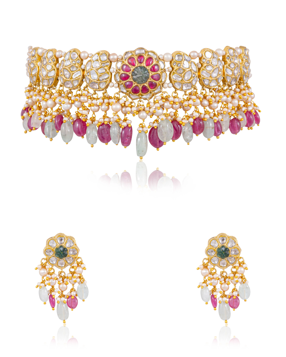 Trishika Choker And Nishat Tops Polki Set